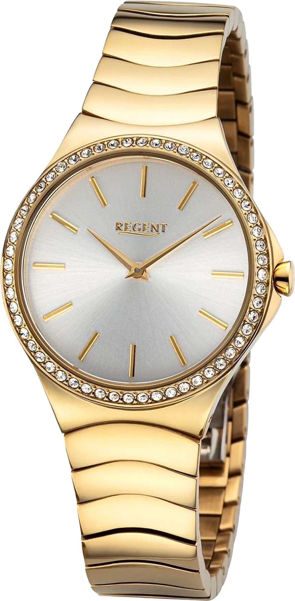 Regent Quarzuhr Regent Damen Analog, Metallarmband extra Armbanduhr rund, Damen 33mm), (ca. Armbanduhr groß
