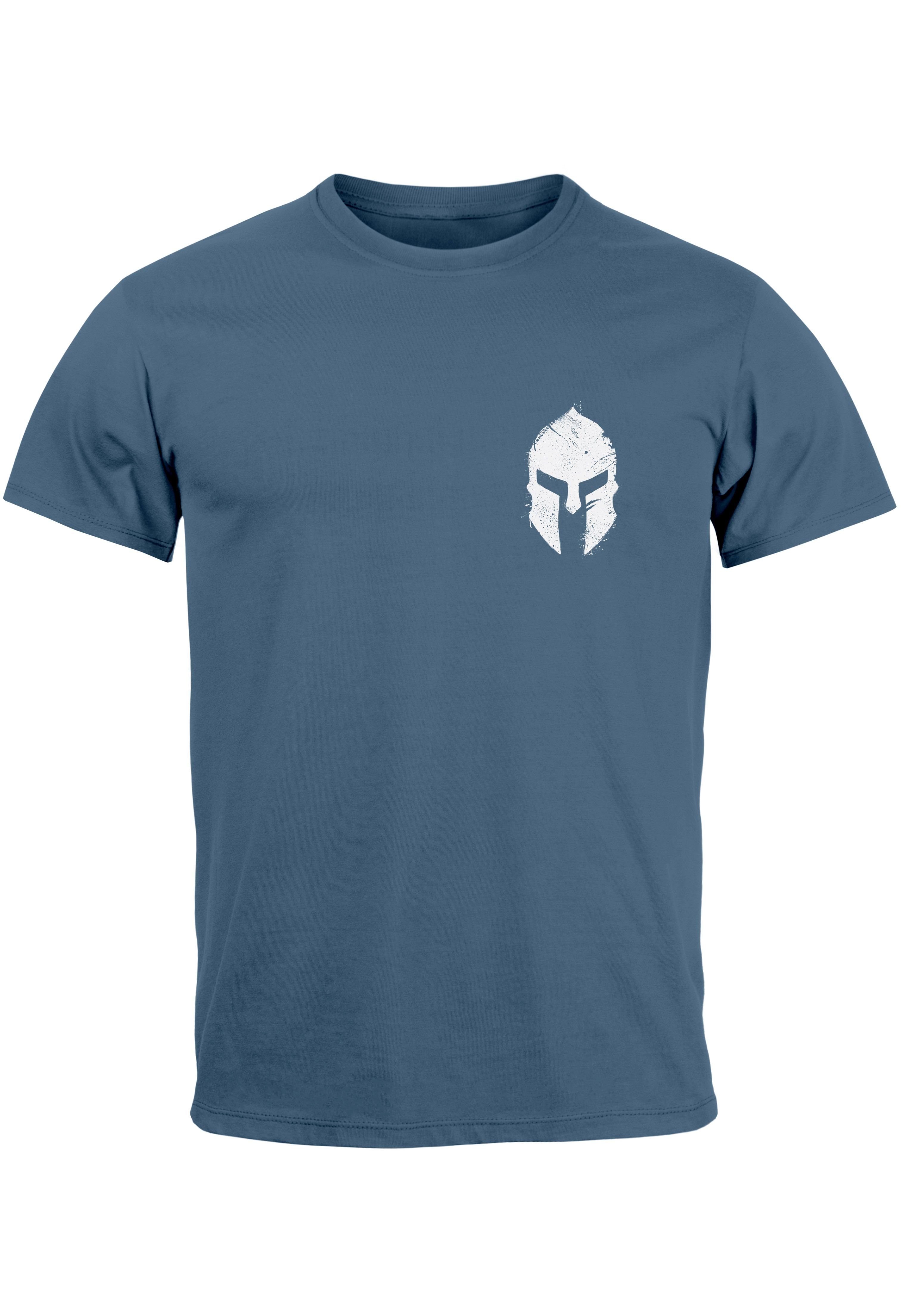 blue Sparta-Helm T-Shirt Warr mit Print-Shirt Print Gladiator Krieger Print denim Neverless Spartaner Herren Logo