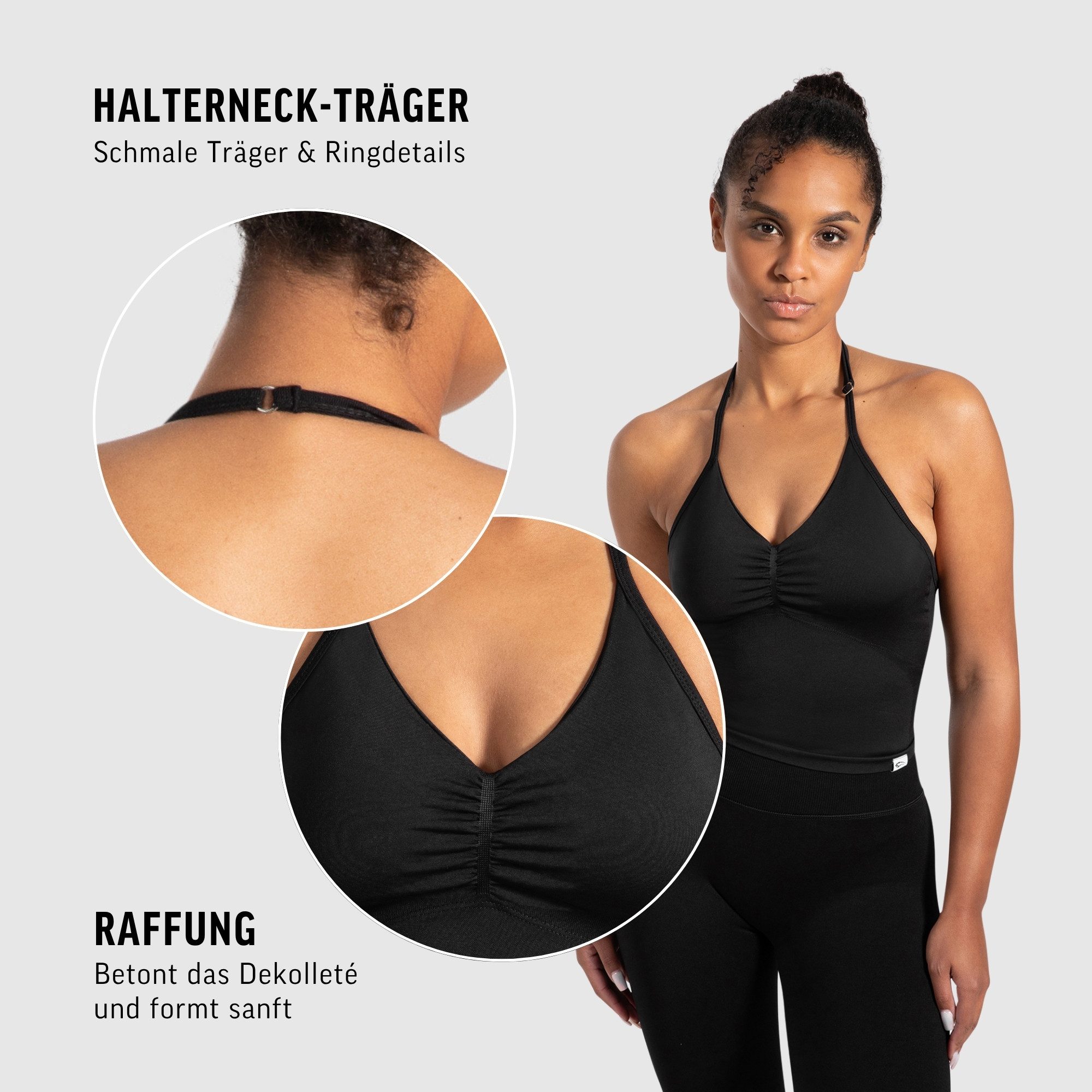Smilodox Tanktop Malena, Crop Neckholder Sporttop, Ringdetails, Rückenfrei Tanktop nahtlos figurbetont, Sport Freizeit Yoga stylische Looks