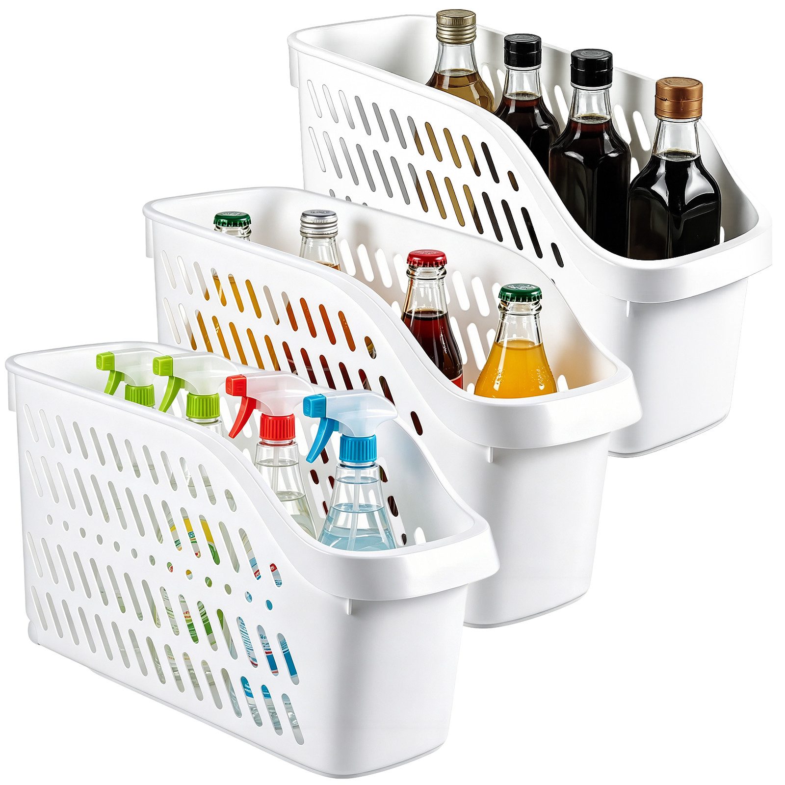 BlingBin Aufbewahrungskorb Aufbewahrungsbox mit Rollen Küchenschrank, Organizer und Aufbewahrung (3er Set, 3 St., Unterbecken Organizer,Mehrzweck Kunststoff Schrankkorb 36x19x13cm), Für Küche, Badezimmer, Küchenschrank, Kosmetik,Kinderzimmer,Büro