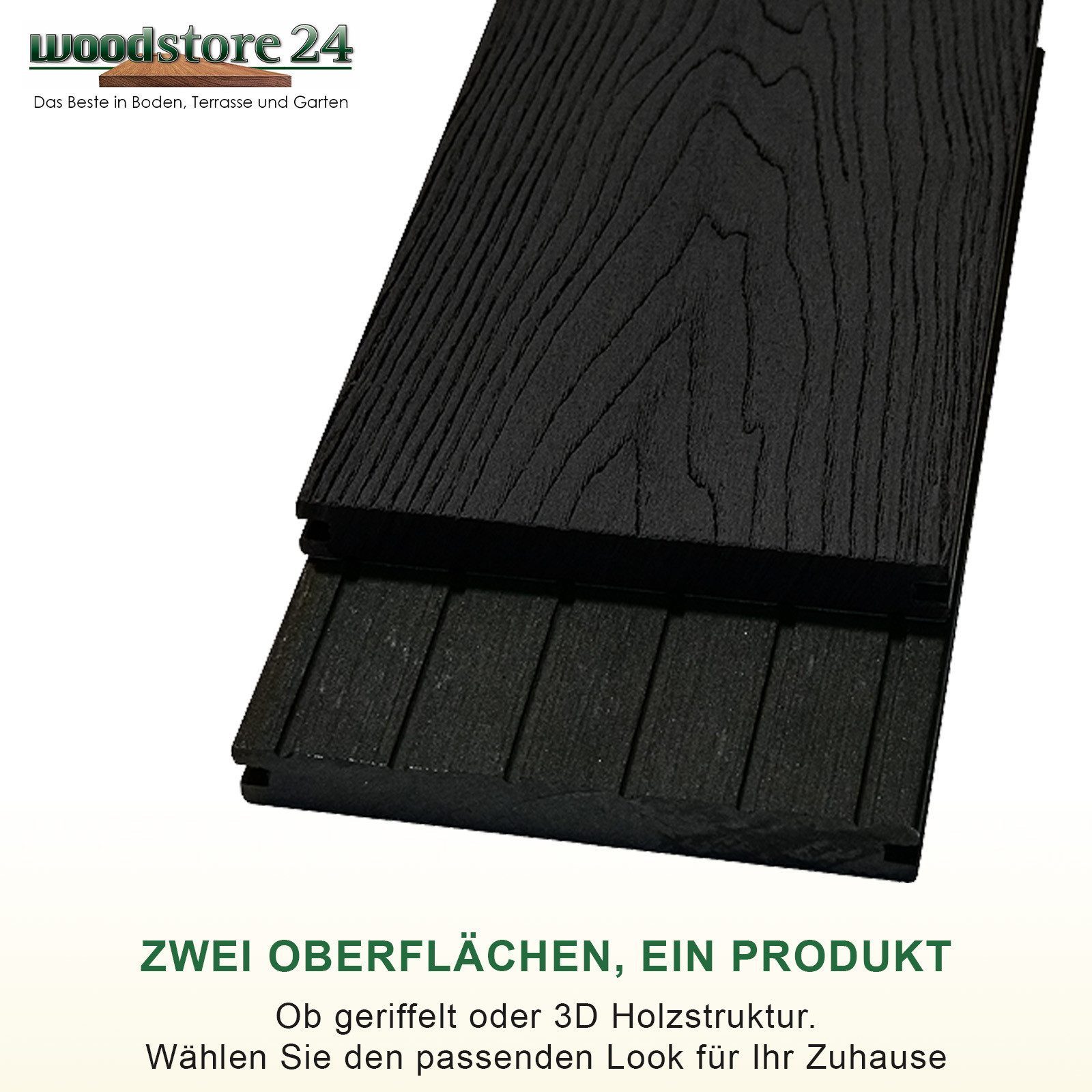 Woodstore24 Terrassendielen WoodoMalta WPC Massivdiele in Holzoptik für den Garten mit Clipsystem, (Bodenbelag Komplettset mit Unterkonstruktion, Clip-Befestigung, 2,4m L x 14,6cm B x 1,8cm Stärke, in grau, anthrazit & braun), Holzoptik, Klicksystem, Außenbereich, Gastronomie geeignet, wetterfest