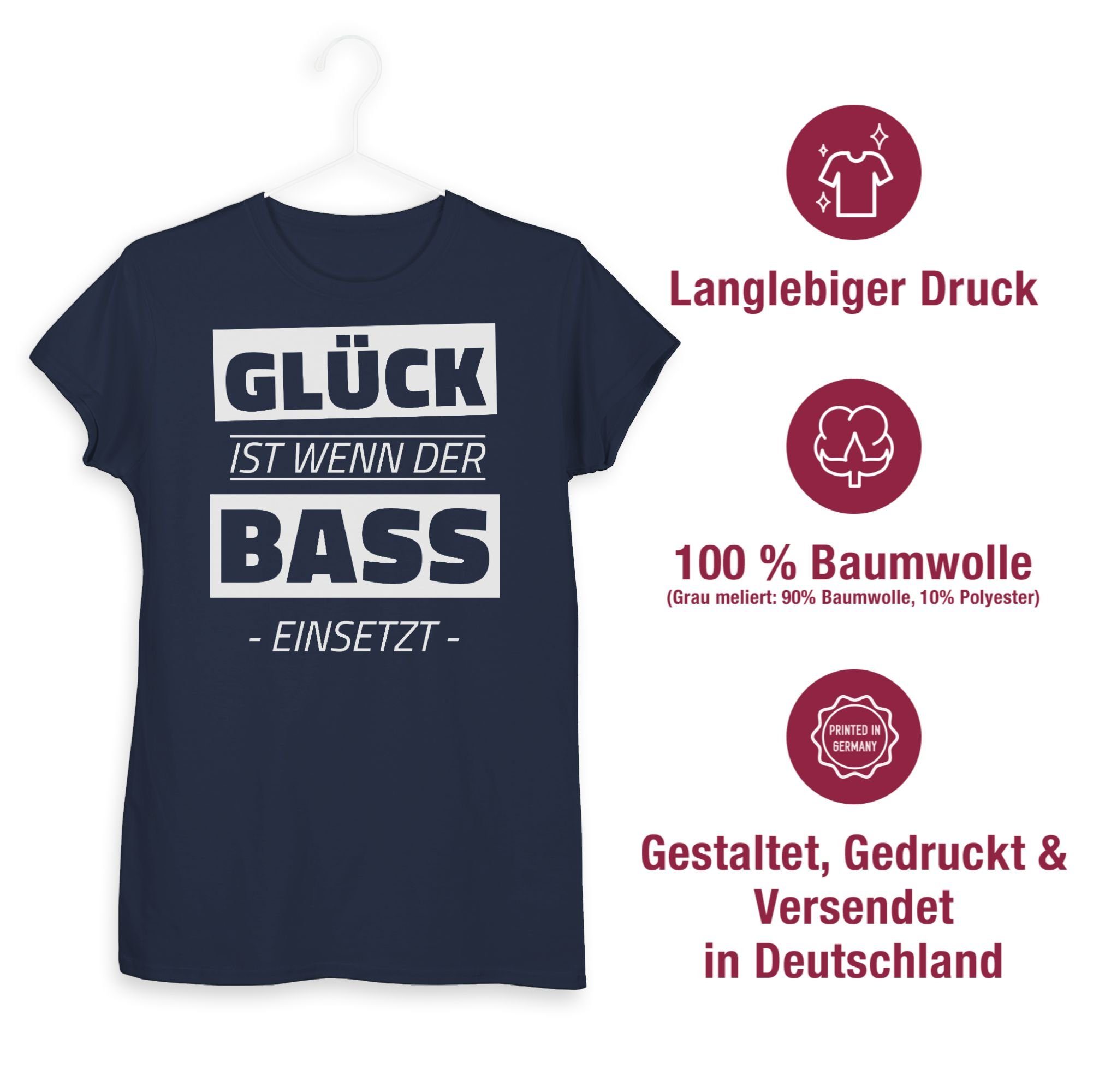 Damen Shirts Shirtracer T-Shirt Glück ist wenn der Bass einsetzt - Technomusik & House Music - Damen Premium T-Shirt (1-tlg) Tec