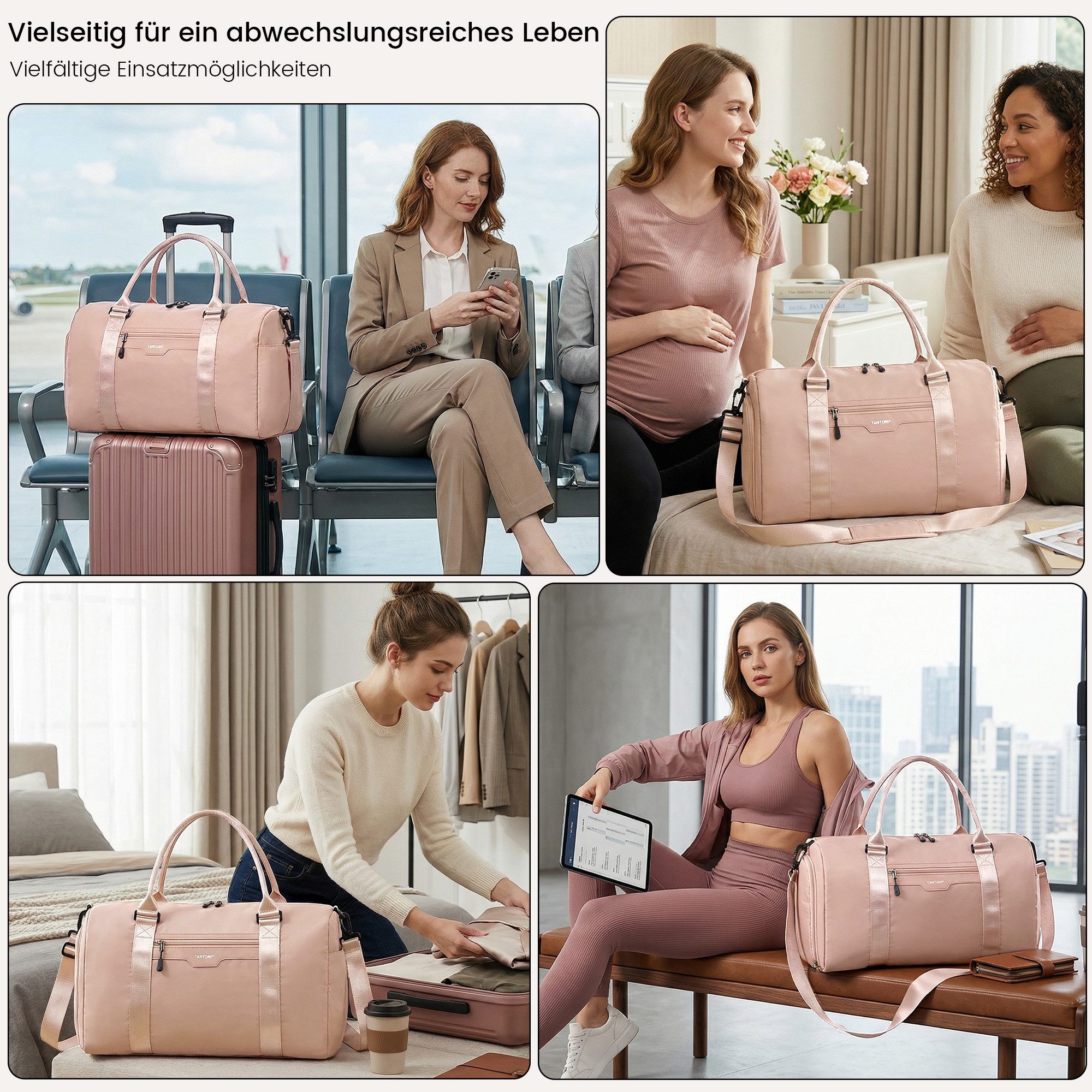 TANTOMI Reisetasche Reisetasche Damen Herren 44.5x20x28, Handgepäck Tasche Flugzeug, Sporttasche, Travel Bag mit Schuhfach und Kulturbeutel – Bild 2 von 5