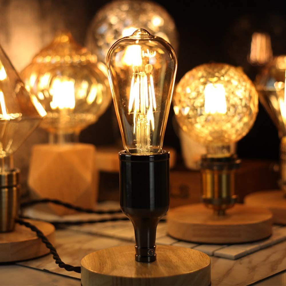 ZMH LED-Leuchtmittel LED Edison Glühbirne E27 Vintage Glühlampe Dekorativ ST64 Antike Bulb, E27, 6 St., Warmweiß, transparente/Bernsteinglas Vintage Tropfenmust – Bild 3 von 5