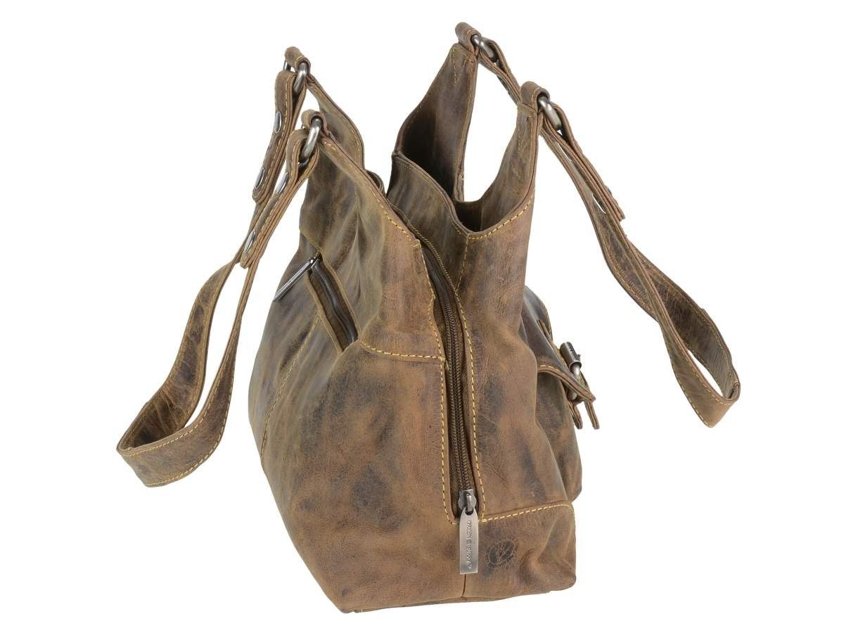 Greenburry Handtasche "Vintage" Leder, used Look, Schultertasche 31x27cm, Handtasche, antikbraun