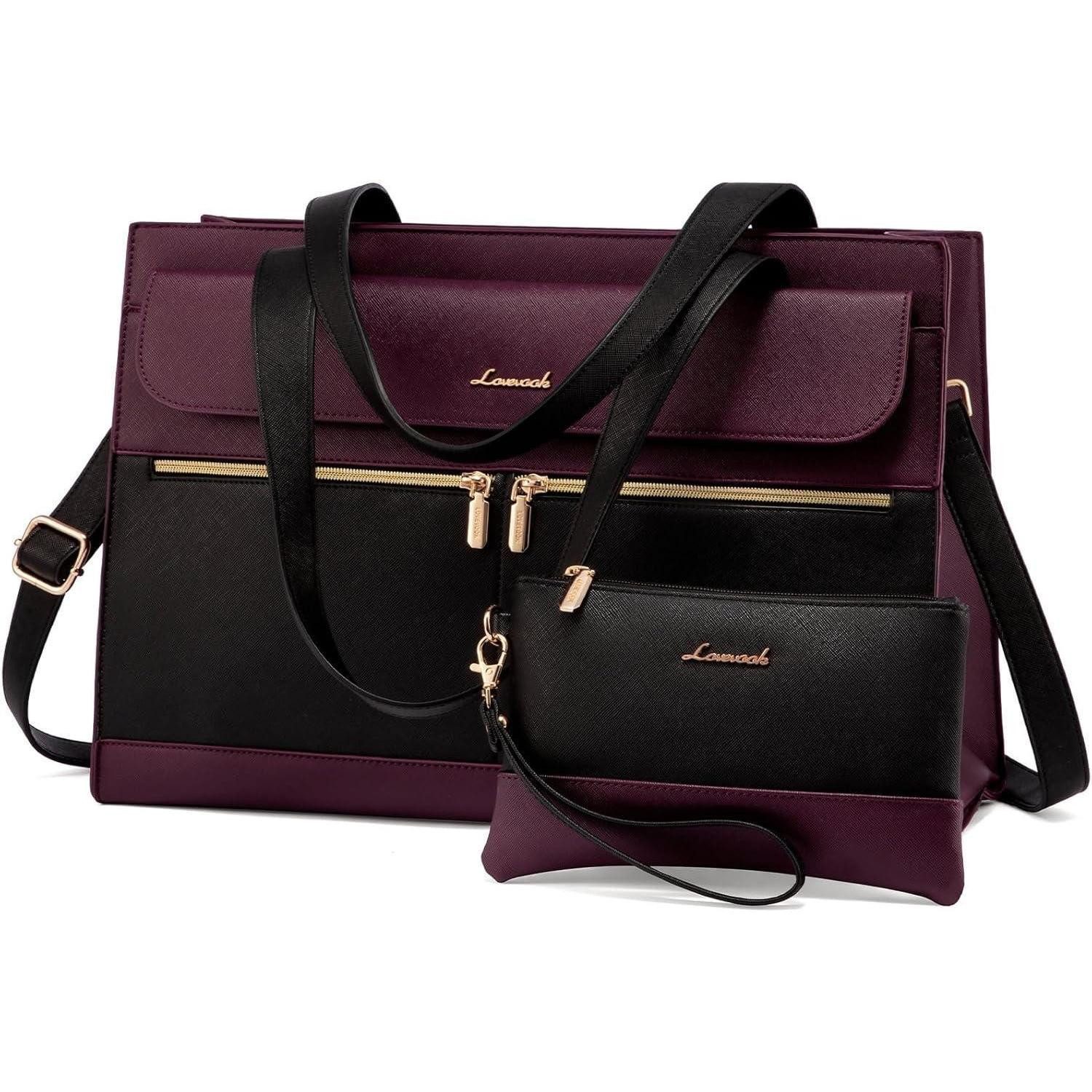Laptoptasche Laptoptasche Damen 15 6 Zoll PU Leder 15.6 Zoll A-schwarz-violett