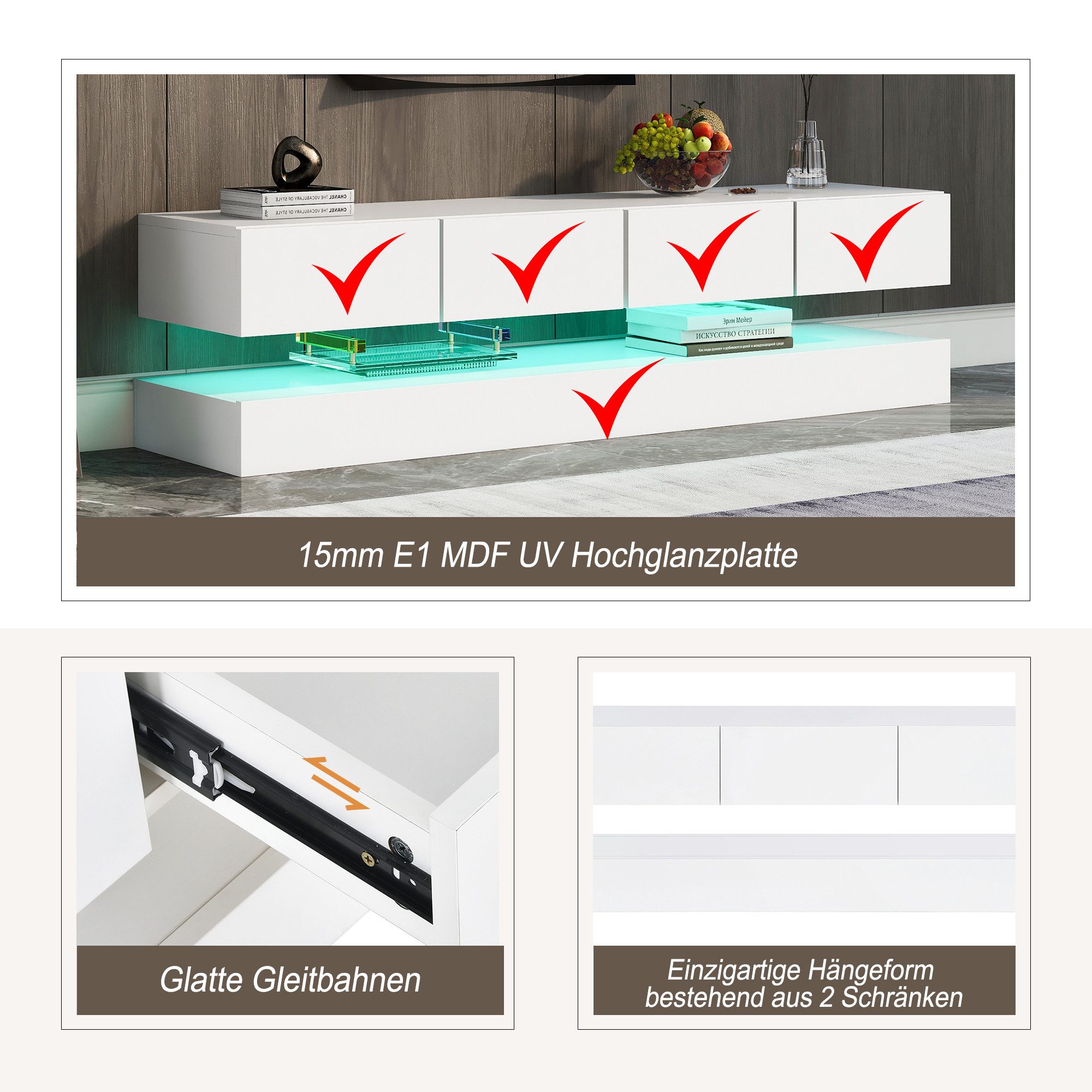 MC Star TV-Schrank LED TV Lowboard,Wandmontierter,TV-Ständer, TV-Möbel mit günstig online kaufen