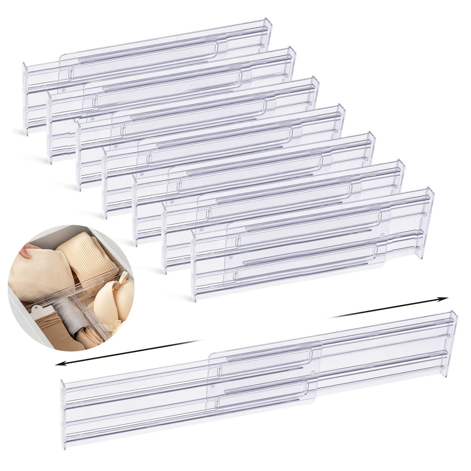 Schubladeneinsatz 8er-Set Schubladenteiler Organizer, verstellbare Schubladentrenner
