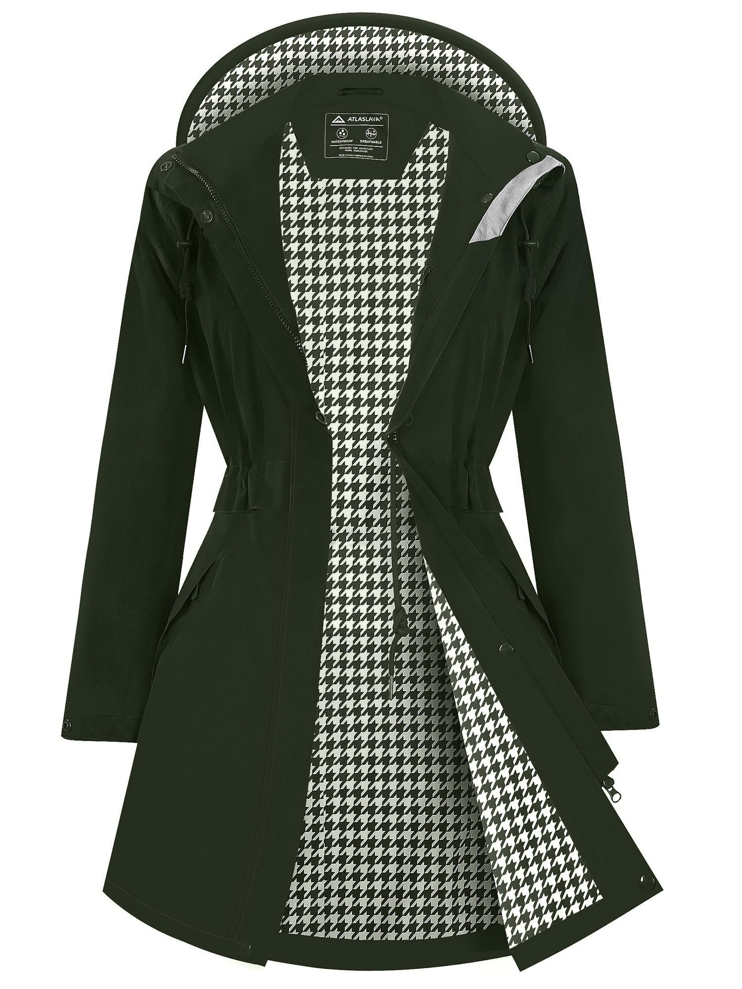 ATLASLAVA Regenjacke Damen mit Kapuze – wasserdicht & atmungsaktiv, Größen S–2XL Übergangsjacke Trenchcoat für Frühling und Herbst