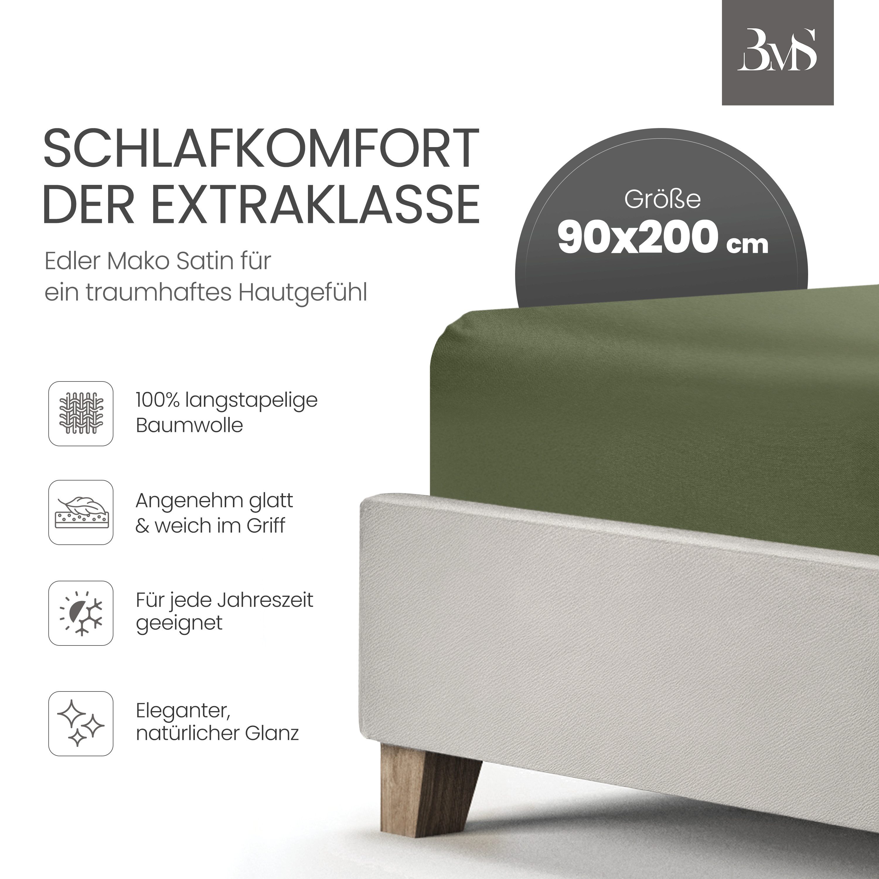 BETTWAESCHE-MIT-STIL Spannbettlaken Mako Satin Spannbettlaken, Matratzenhöhe 31-40 cm, Mako-Satin, Gummizug: rundum, (1 Stück)