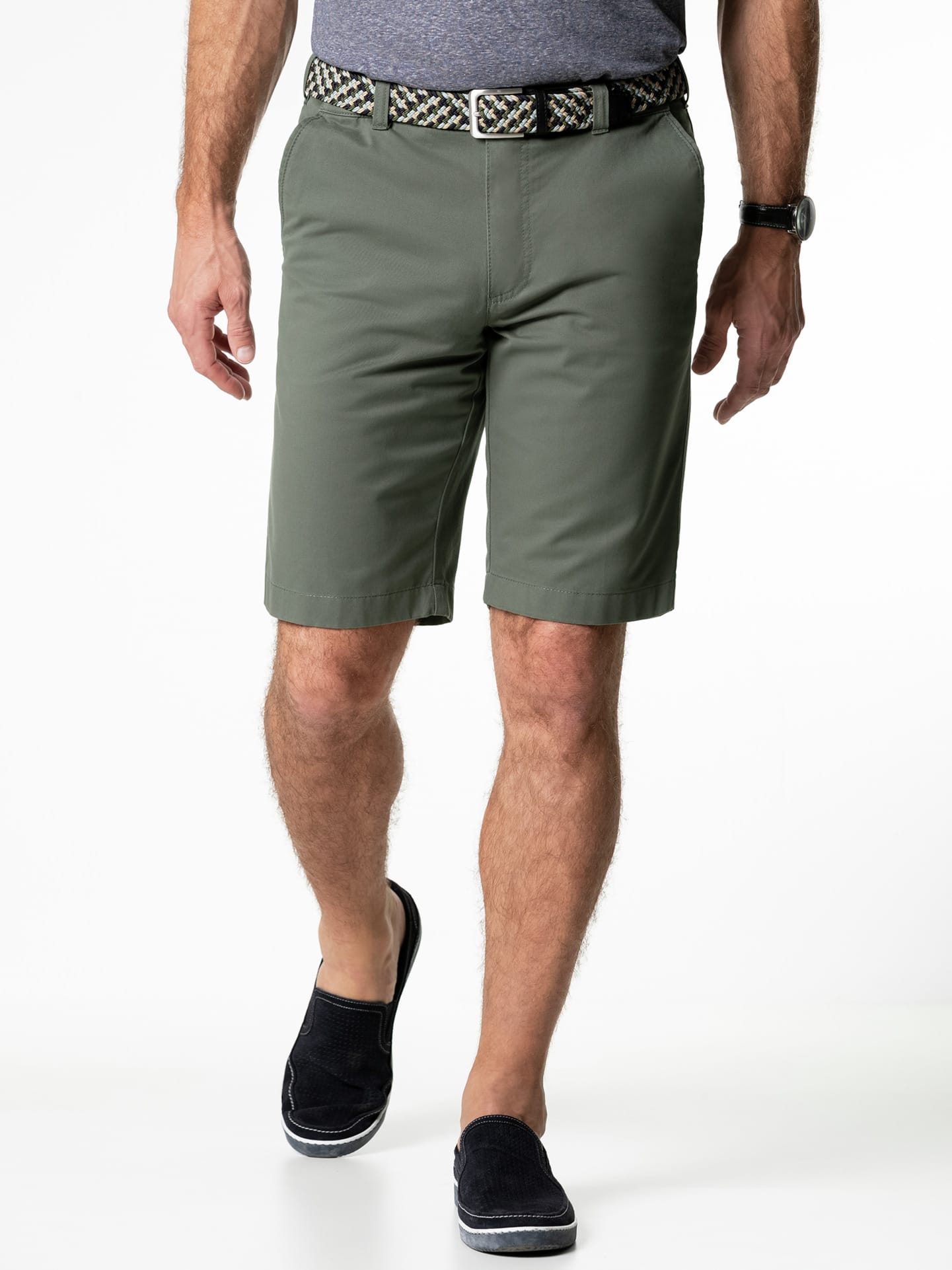 Walbusch Bermudas Herren Stretchbund Bermudas Regular Fit bügelfrei mit Flechtgürtel Comfort-Bund (ca. 6 cm Dehnreserve), Hemdenstopper, Sicherheitstasche