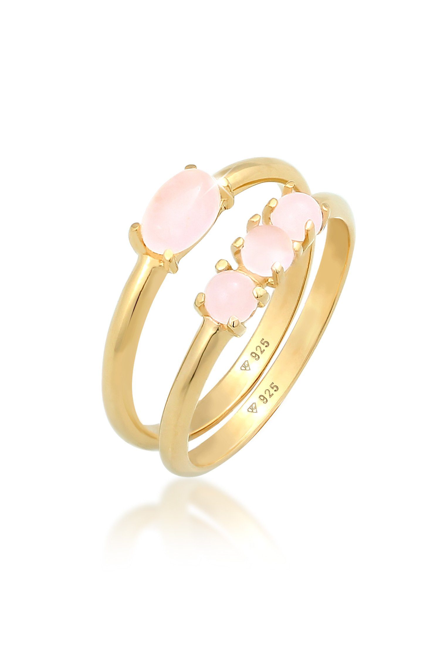 Elli Solitärring Opal Pink Stapelringe 2er Set 925 Silber
