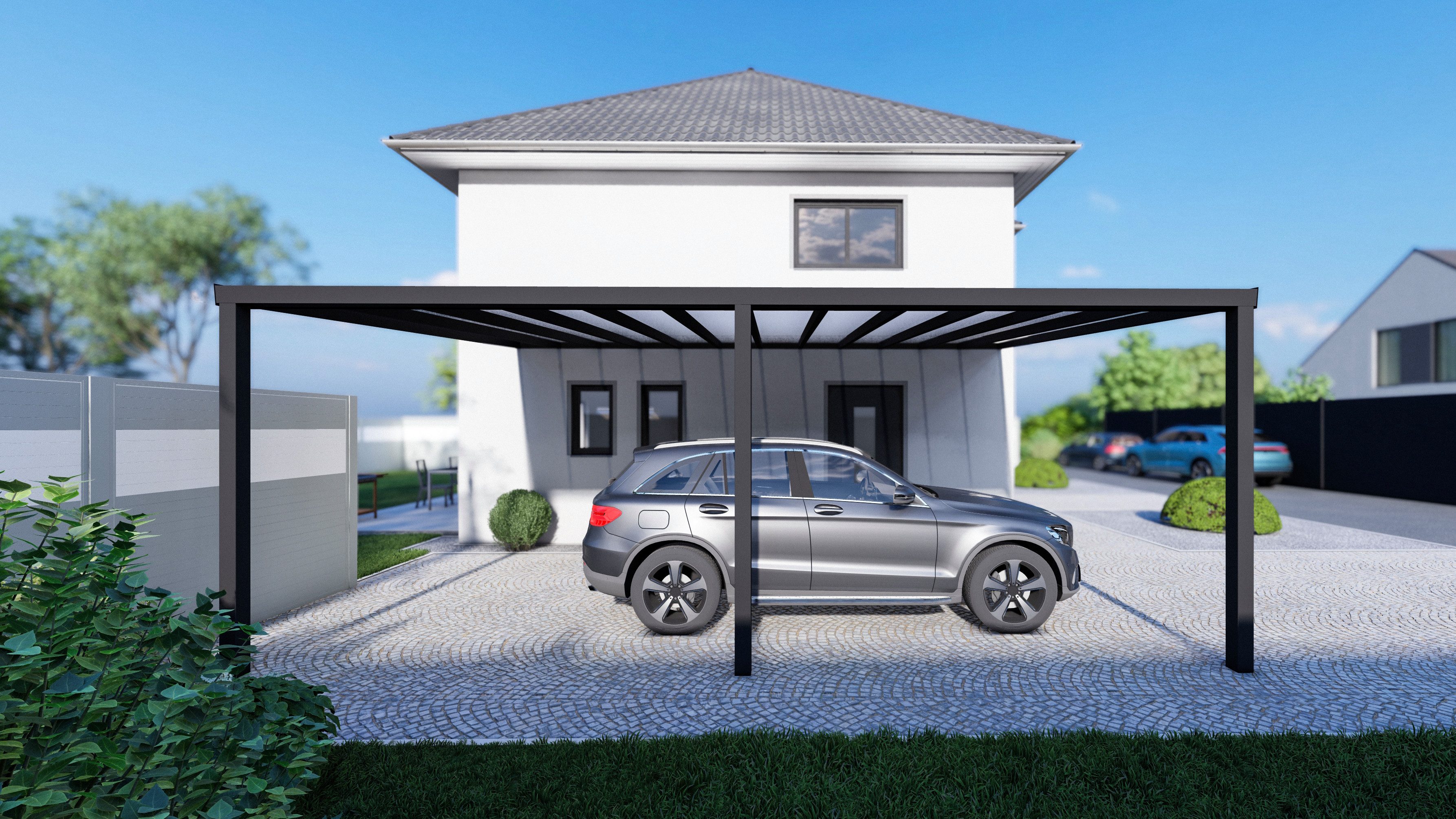 KD Überdachung Einzelcarport Carport KD Alpha Anthrazit Polycarbonat in 400cm Tiefe