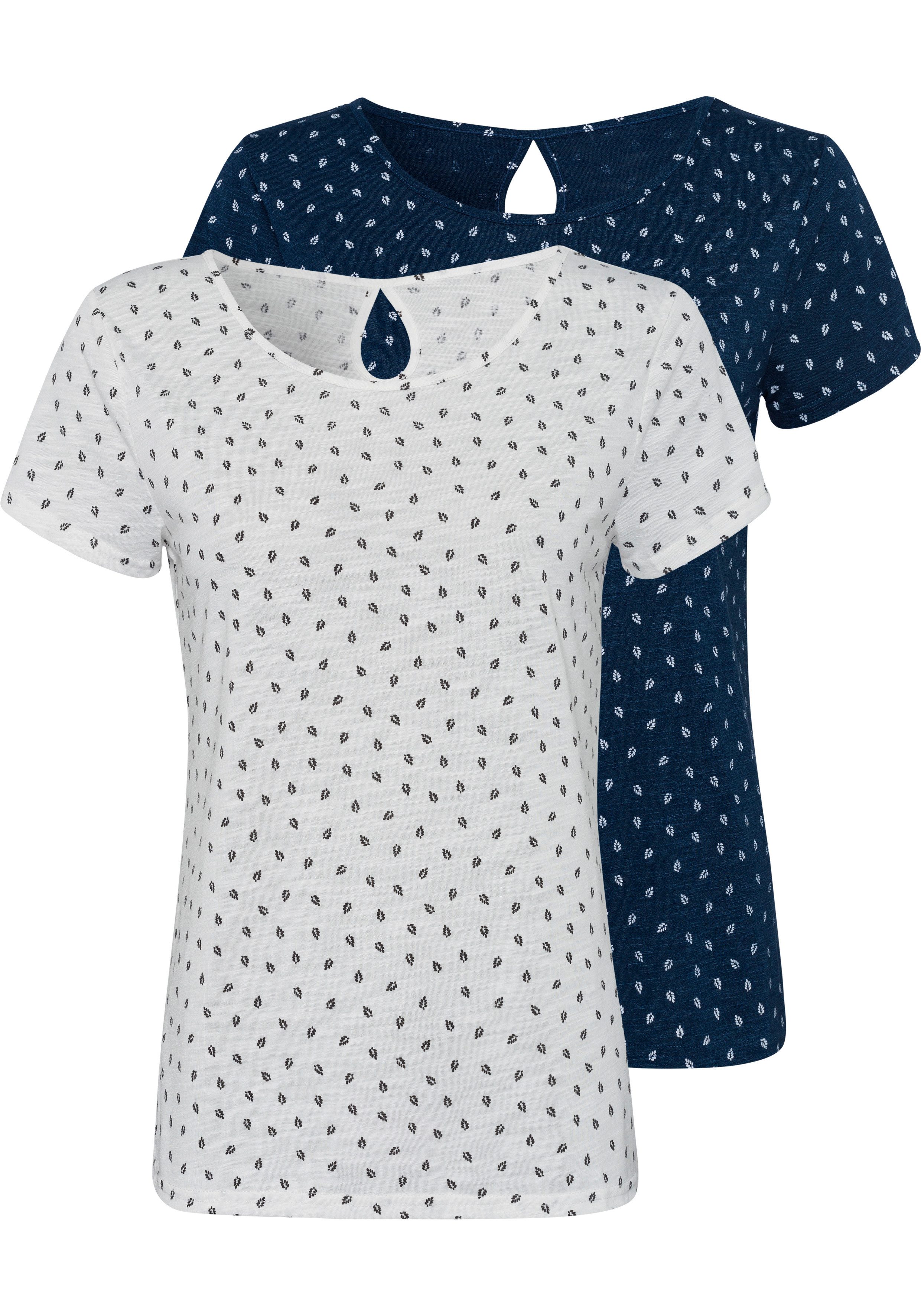 LASCANA T-Shirt (2er-Pack) mit süßem Blätter-Druck günstig online kaufen