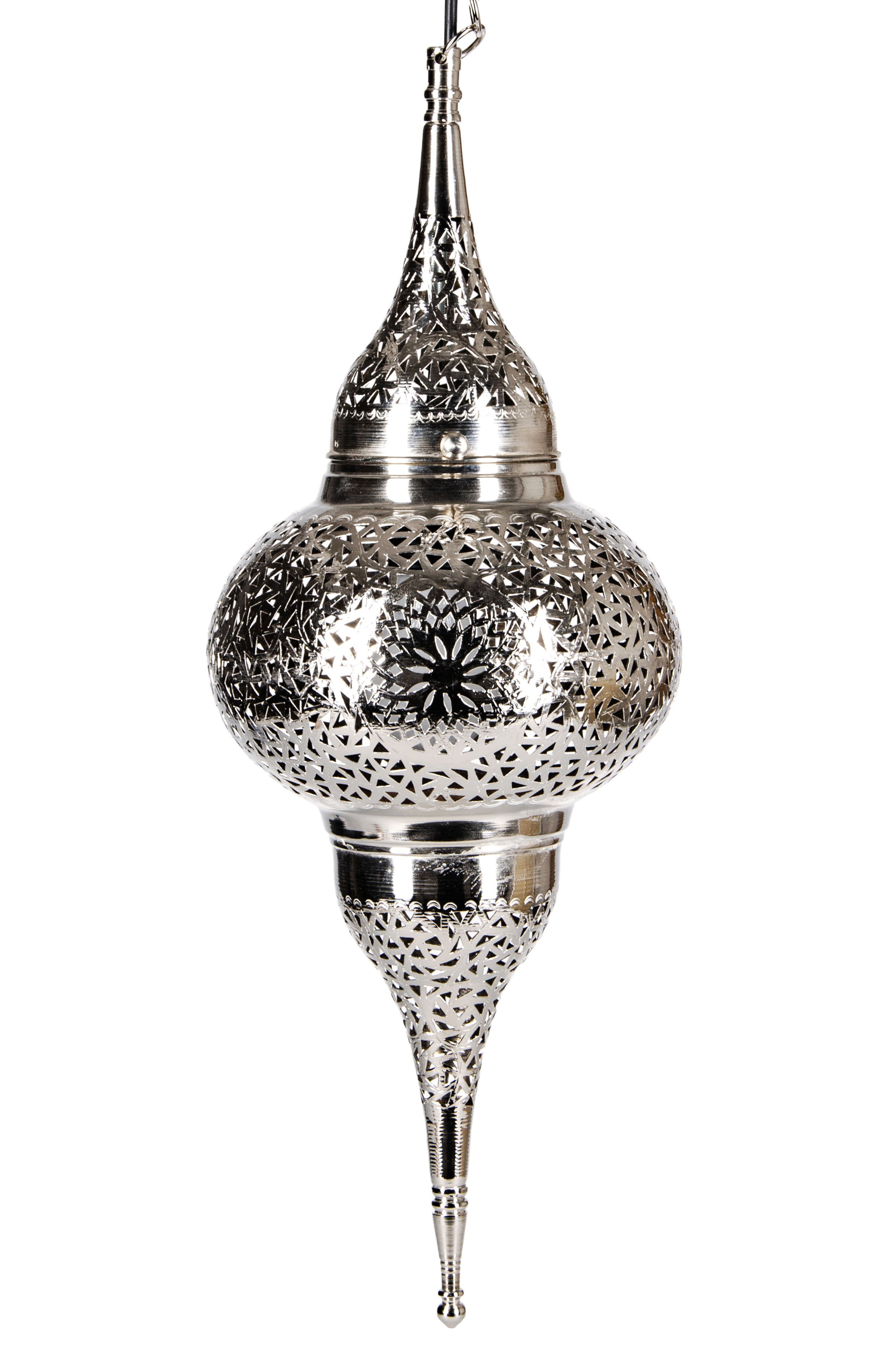 Marrakesch Orient & Mediterran Interior Pendelleuchte Marokkanische Pendelleuchte Hayati Handarbeit aus Messing Silber 55 cm, ohne Leuchtmittel, Handarbeit
