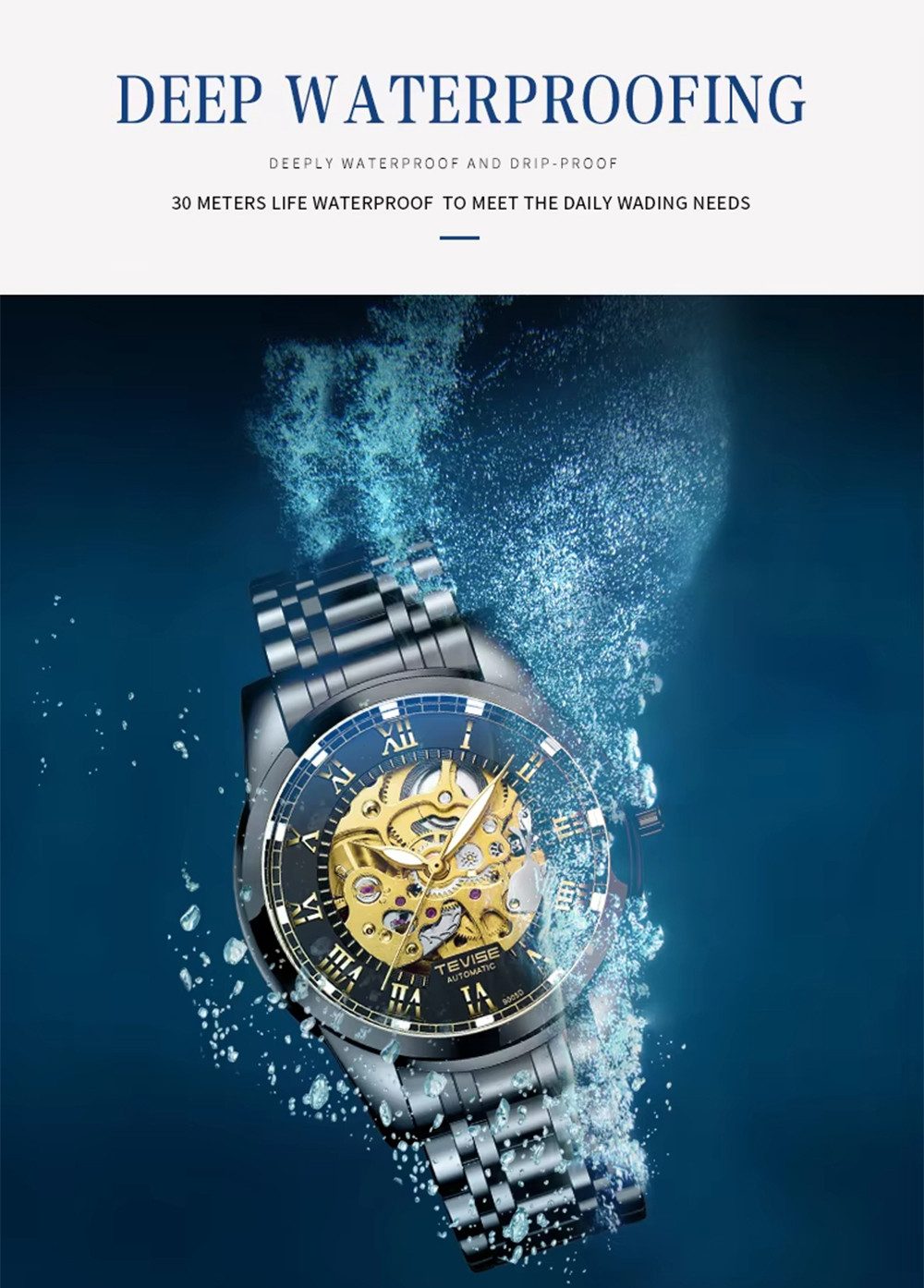 MOPUEA Mechanische Uhr Quarzuhr Automatische Armbanduhr römische Zahl Herren Skelett, (Dreidimensionales Felgendesign Fashion, Wasserdicht & Kratzfest, 1-tlg., Automatikuhr für Herren, 3D-Skelett-Design), schwarz, Edelstahl, 30 m wasserdicht, Nachtlicht