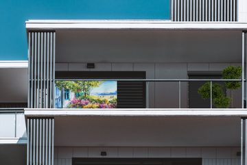 MuchoWow Balkonsichtschutz Malerei - Pflanzen - Blumen - Haus - Öl (1-St) Balkonbanner, Sichtschutz für den Balkon, Robustes und wetterfest