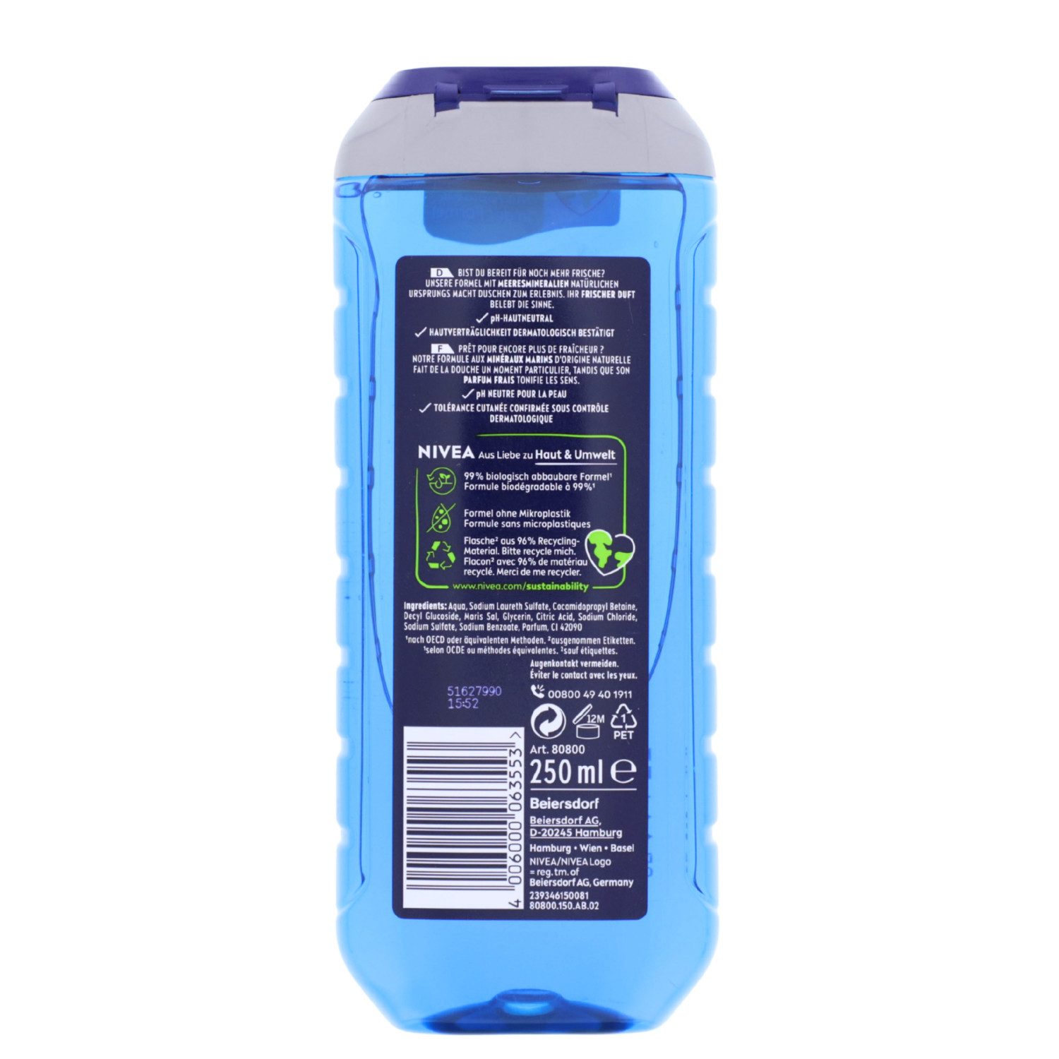 Nivea Duschgel 3 x NIVEA MEN Fresh Ocean Duschgel je 250ml 3in1 mit maritimem Duft