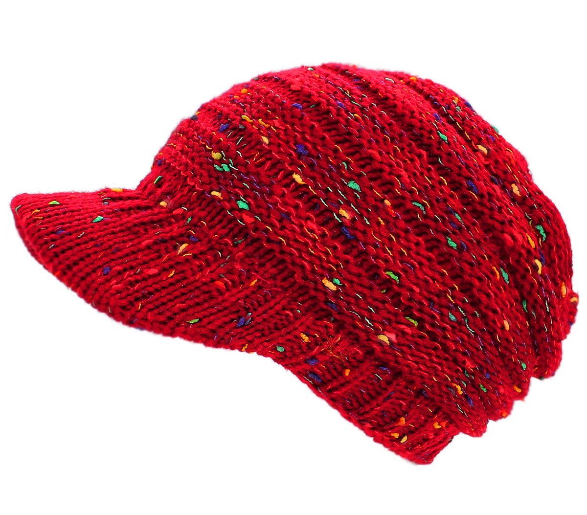 Schirmmütze Damen Strickmütze Bunt Gestrickte Schirmmütze Winter Mütze mit Schirm