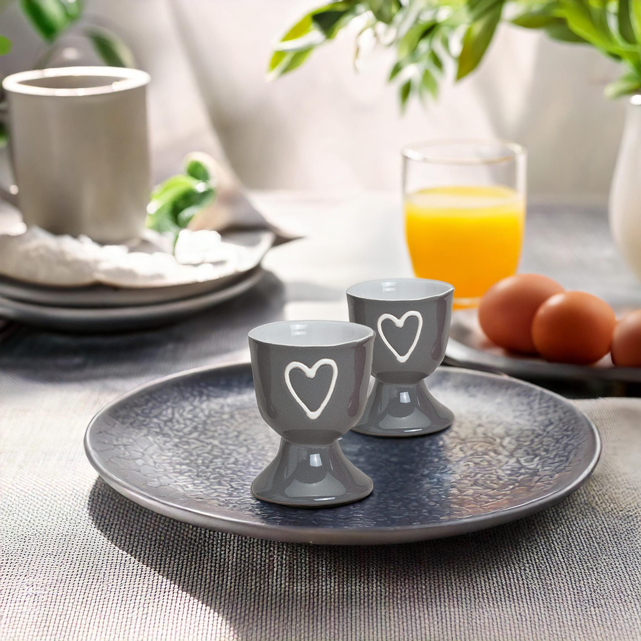 matches21 HOME & HOBBY Eierbecher, (4-tlg), Runde Keramik Ei-Halter als lustige Frühstücks-Eier Tisch-Deko