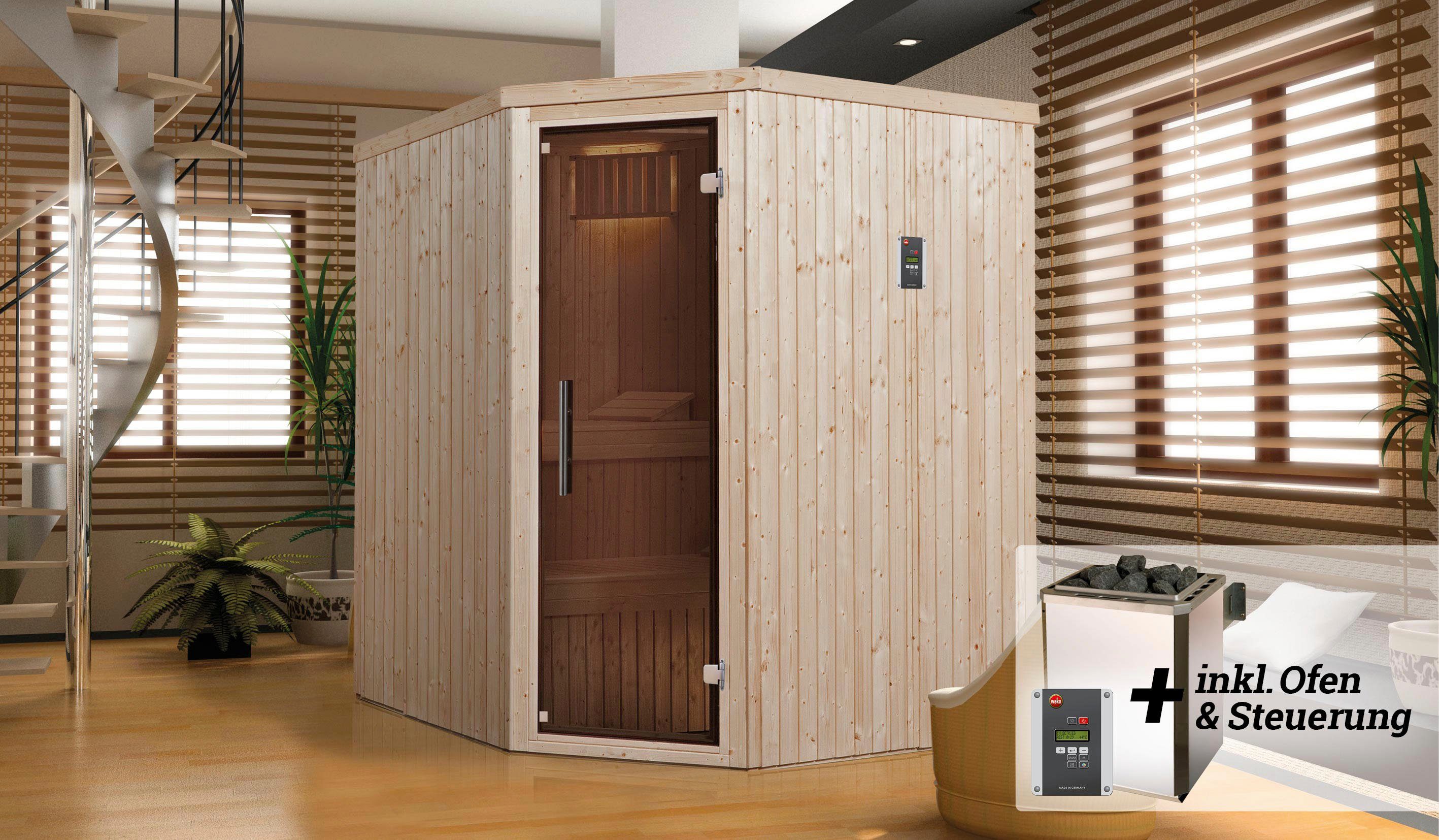 weka Sauna Varberg, BxTxH: 194 x 177 x 199 cm, 68 mm, (Set) 7,5 kW-Ofen mit digitaler Steuerung