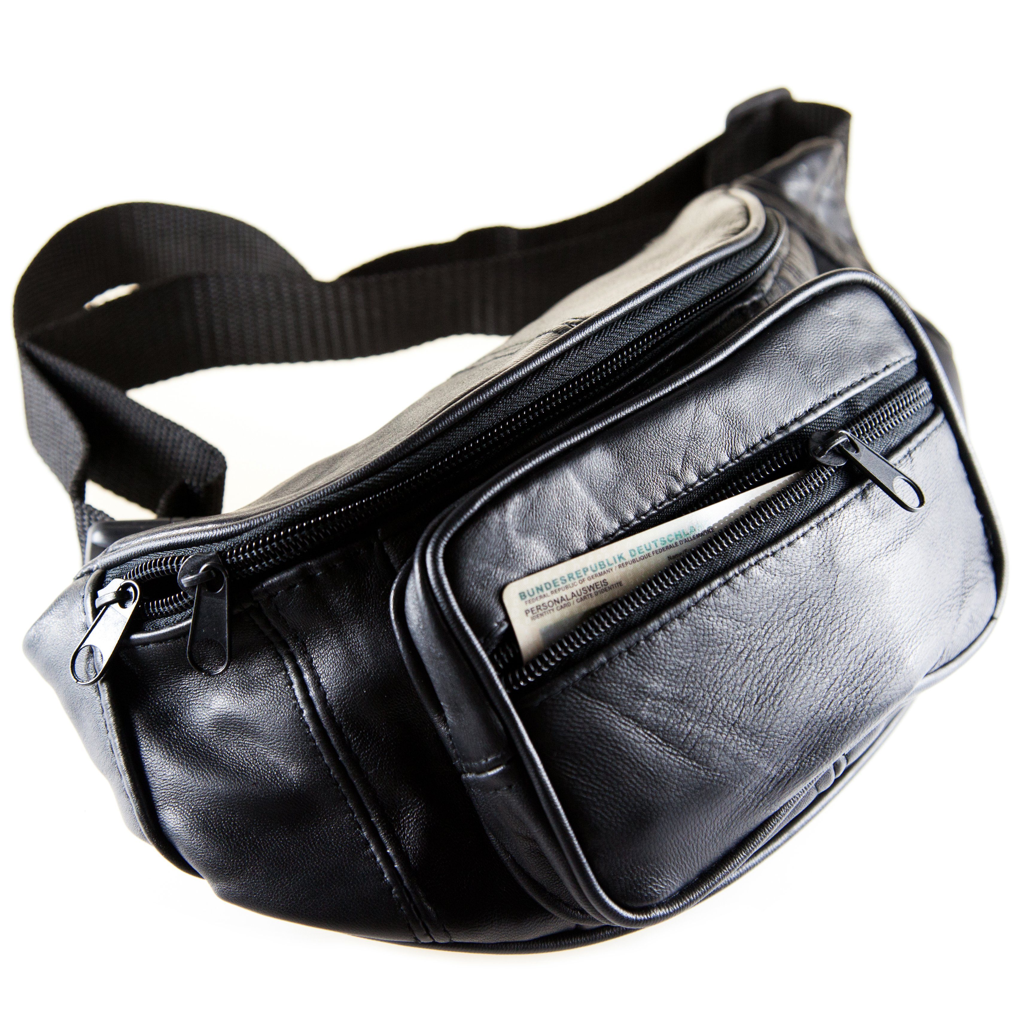 Bauchtasche Luxus Bauchtasche Tasche Schwarz Leder Gürtel