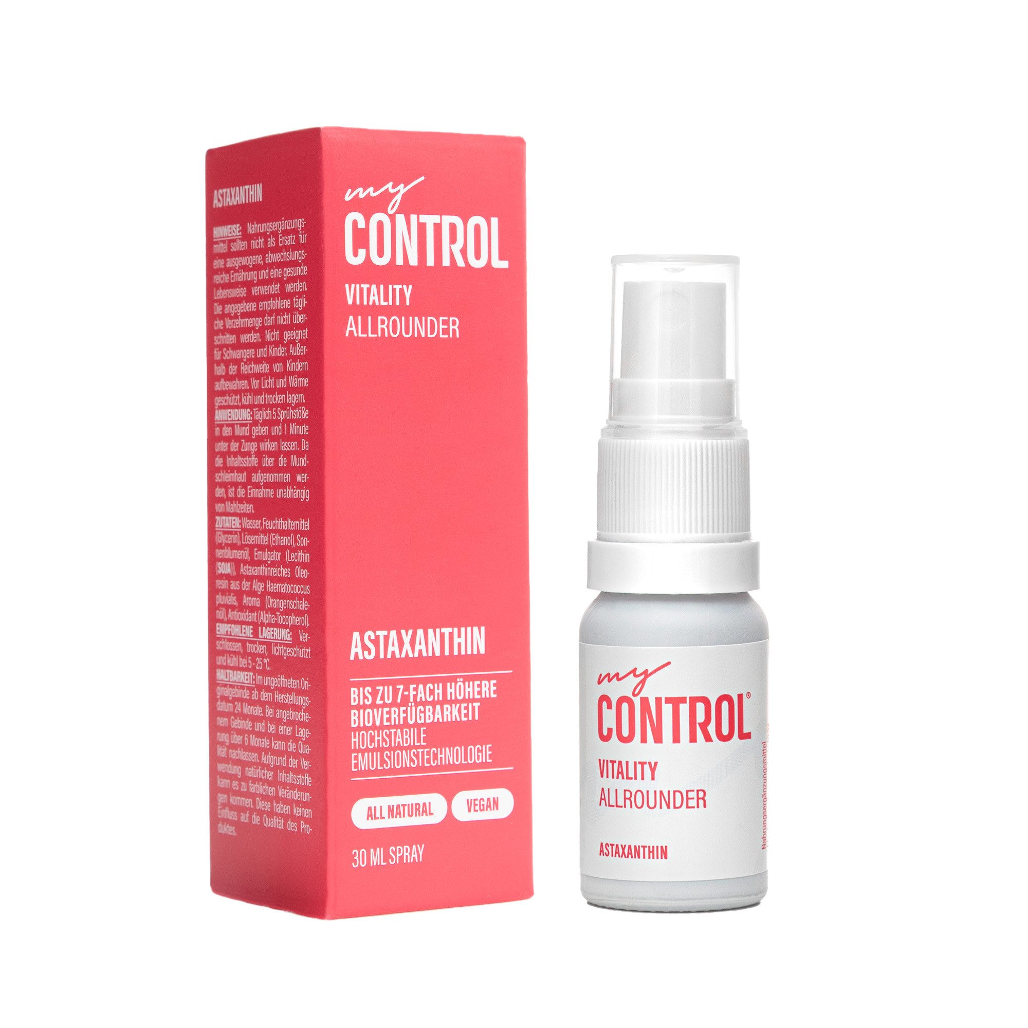 my Control® Vitality Allrounder - Astaxanthin Для домработницы Spray, 30 ml, Natürliches Antioxidans; 7-fach höhere Bioverfügbarkeit