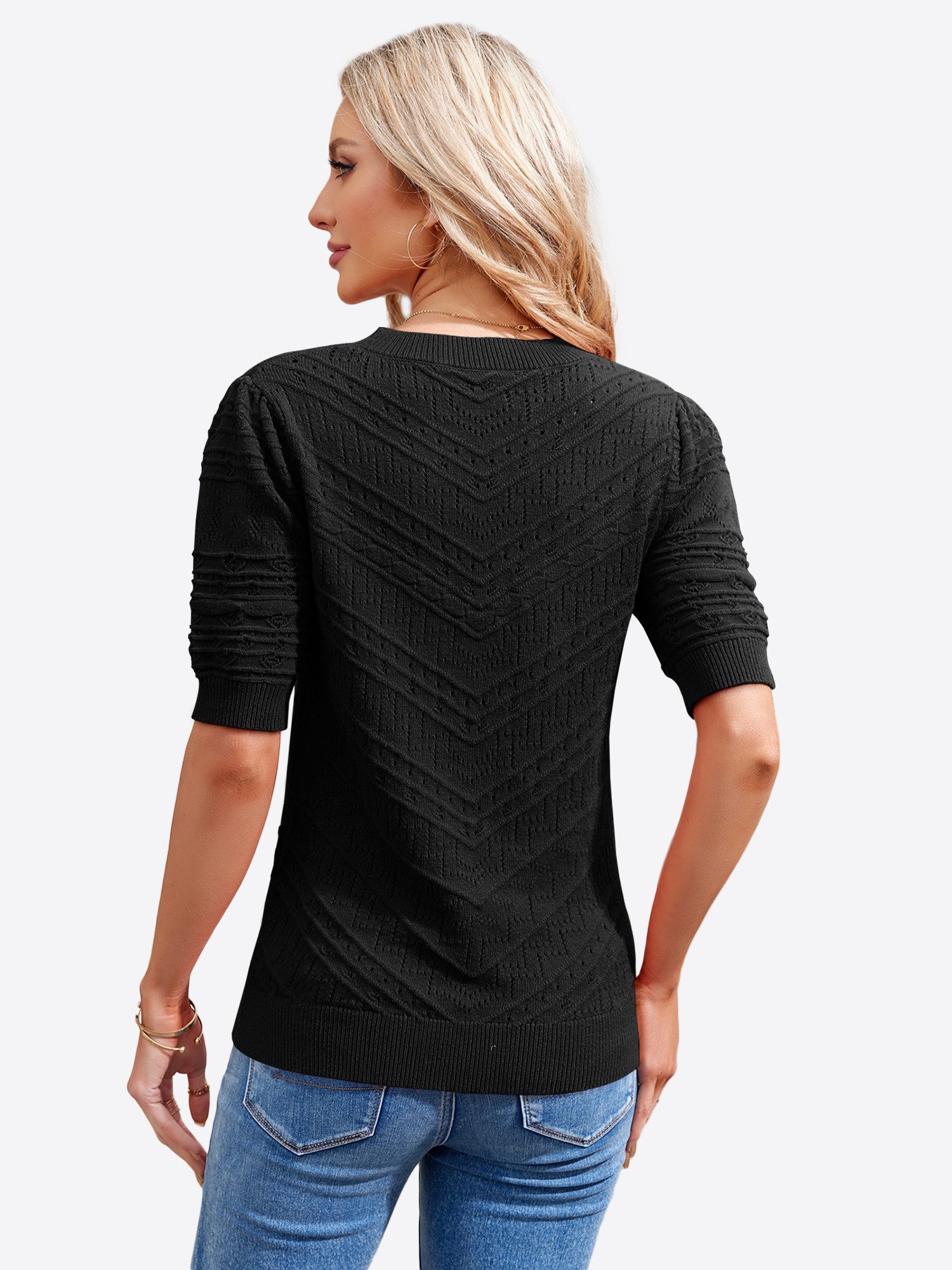 Imily Bela Kurzarmpullover Damen Niedliches Pullover-Shirt (Packung, 1-tlg., 1per-Pack) Rippstrick