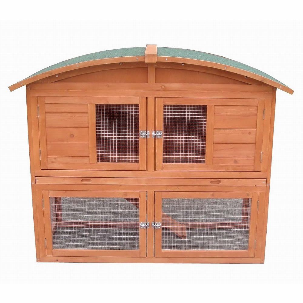 Mucola Kleintierkäfig Runddach Kaninchenstall Freigehege Freilauf Käfig Holz Hasenkäfig, herausnehmbare Schublade