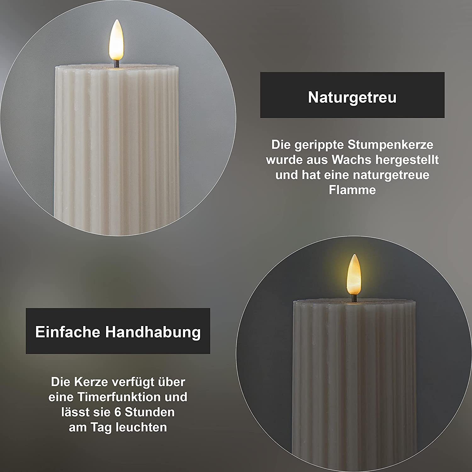 STAR TRADING LED Dekolicht Star Trading LED Blockkerze "Flamme Stripe" in Beige aus Wachs – Bild 3 von 5