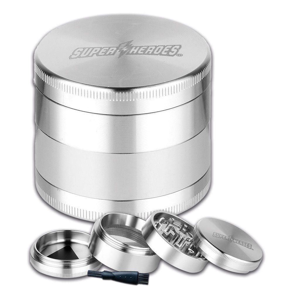 Coumo Kräutermühle XXL 0,5 kg Edelstahl Grinder Crusher, silberfarben ⌀ 6,3 cm Set