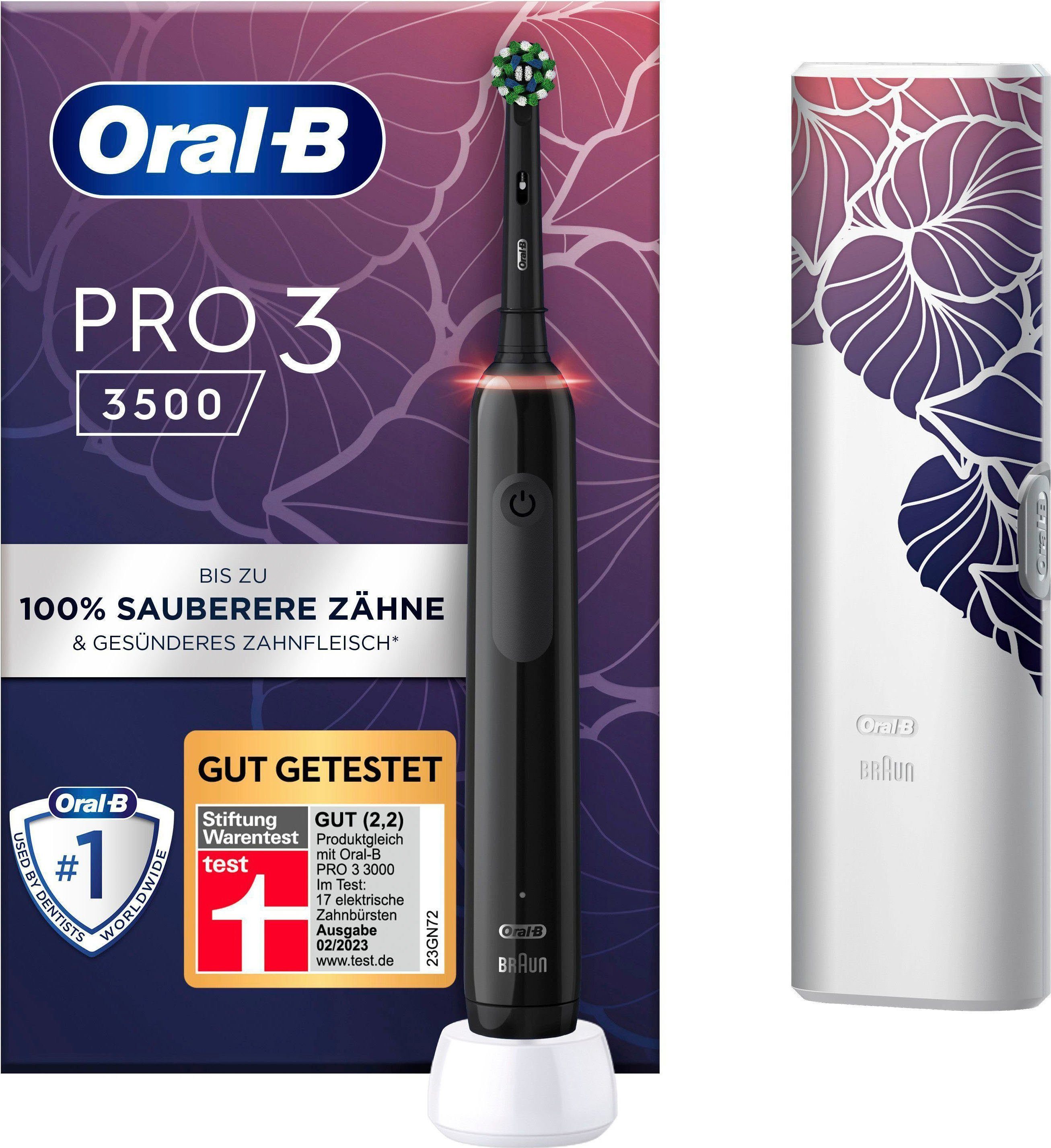 Oral-B Elektrische Zahnbürste PRO 3 St., Putzmodi schwarz 1 3500, 3 Aufsteckbürsten