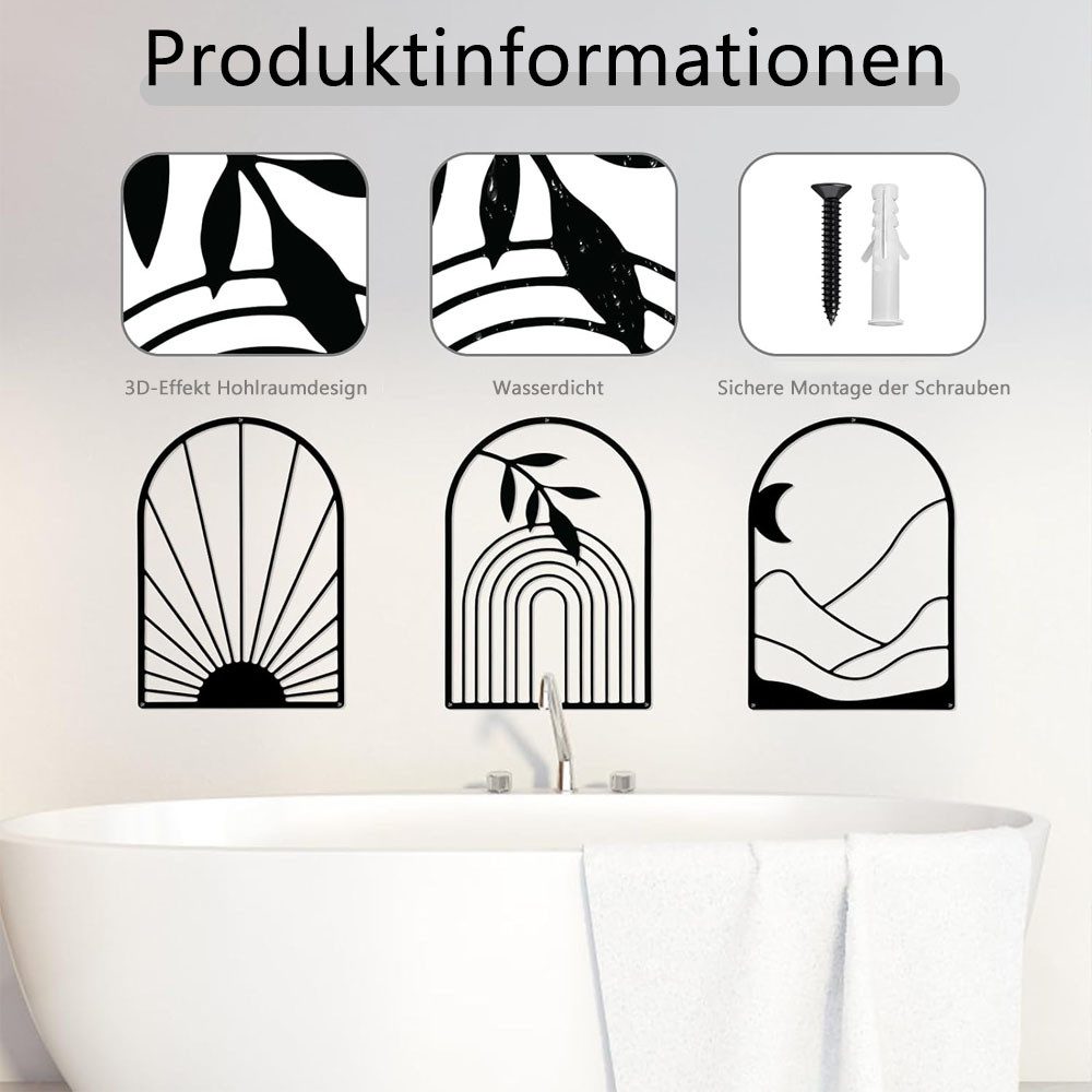 TUWENA Wanddekoobjekt 3 Stück Boho Metall Wandkunst,Moderne Geometrische Schwarze Dekoration – Bild 3 von 5