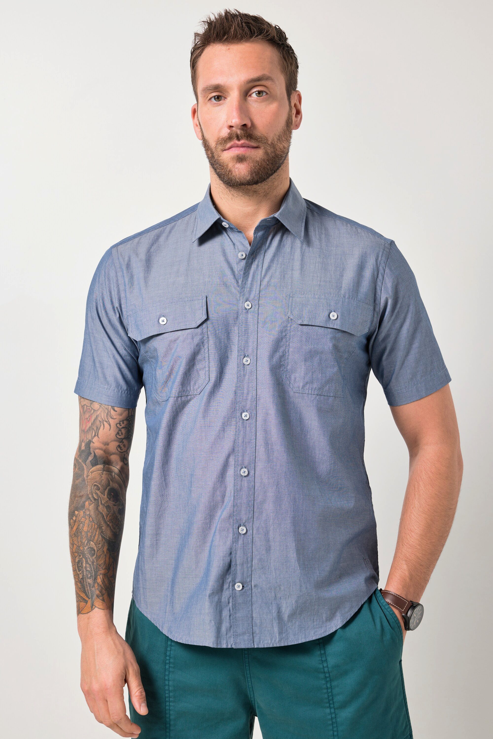 Kurzarmhemd Chambray-Hemd Halbarm Kentkragen 2 Taschen