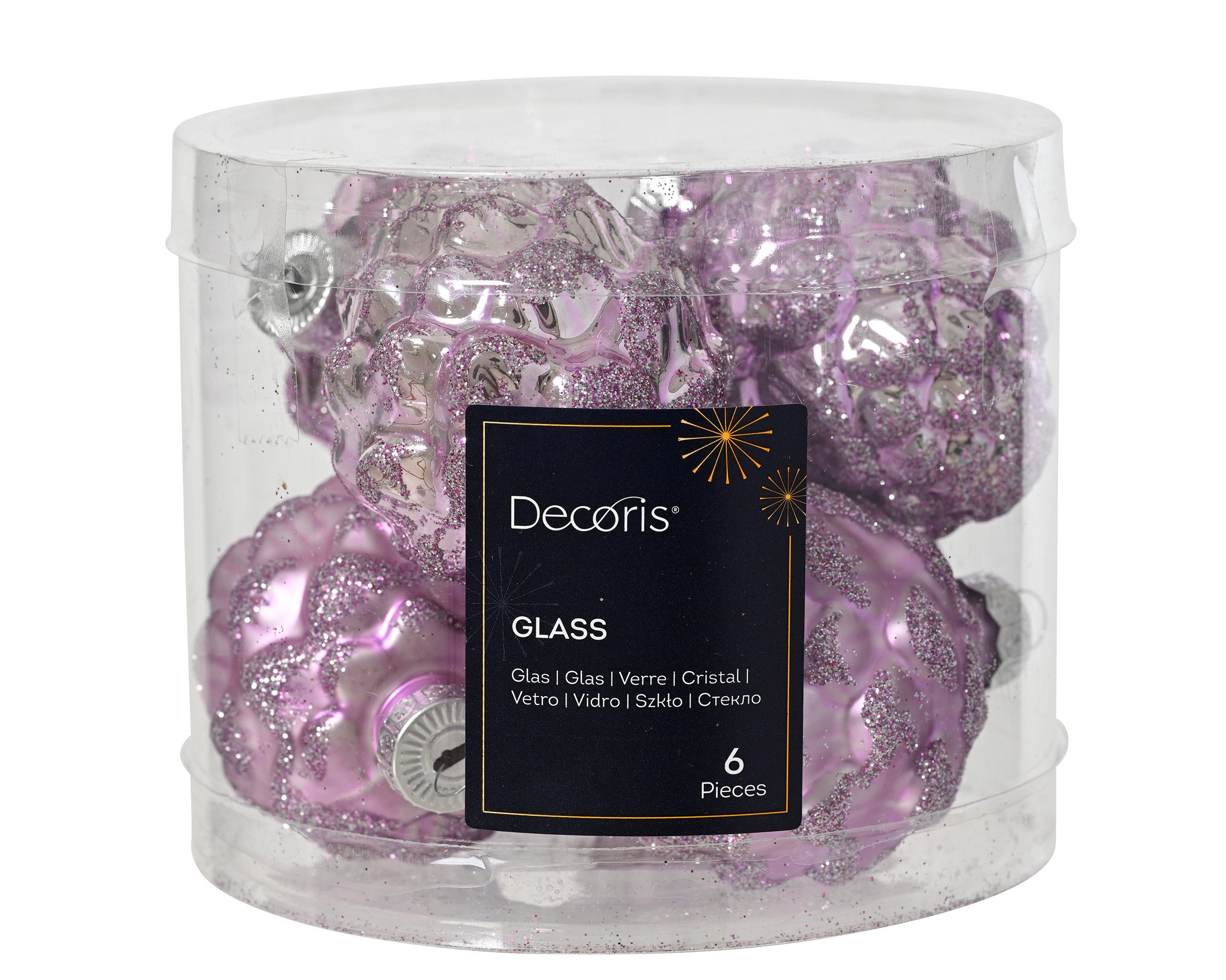 Kaemingk Christbaumschmuck, Christbaumschmuck Zapfen 7cm Glas 6 Stück - Helllila