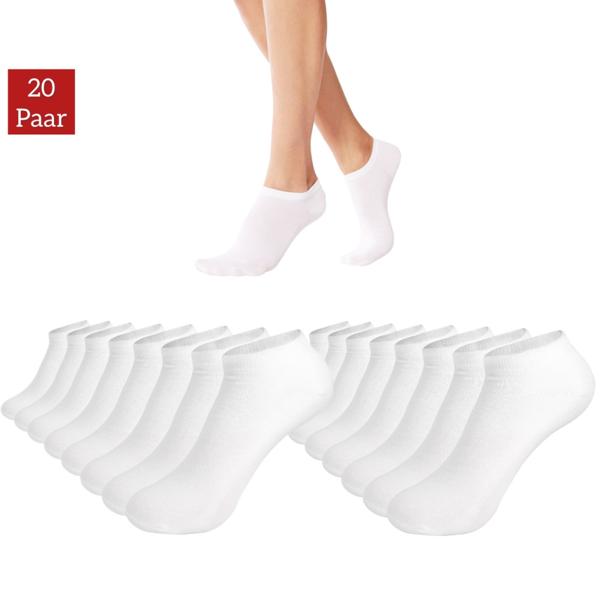 Kurzsocken aus Baumwolle 10-20 Paar, Damen & Herren ohne Naht, mit Komfortbund
