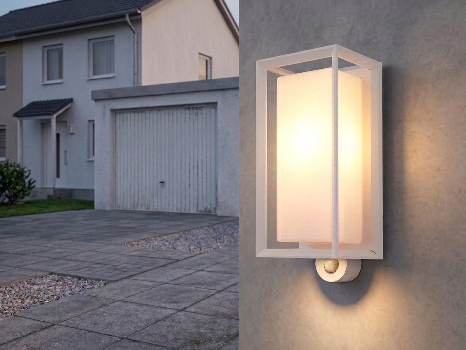 GLOBO LIGHTING LED Außen-Wandleuchte aus Aluminium in Weiß, Höhe 28cm, Bewegungsmelder, LED wechselbar, warmweiß, Außenleuchte-n mit Bewegungssensor Außen-beleuchtung Hauswand Einfahrt