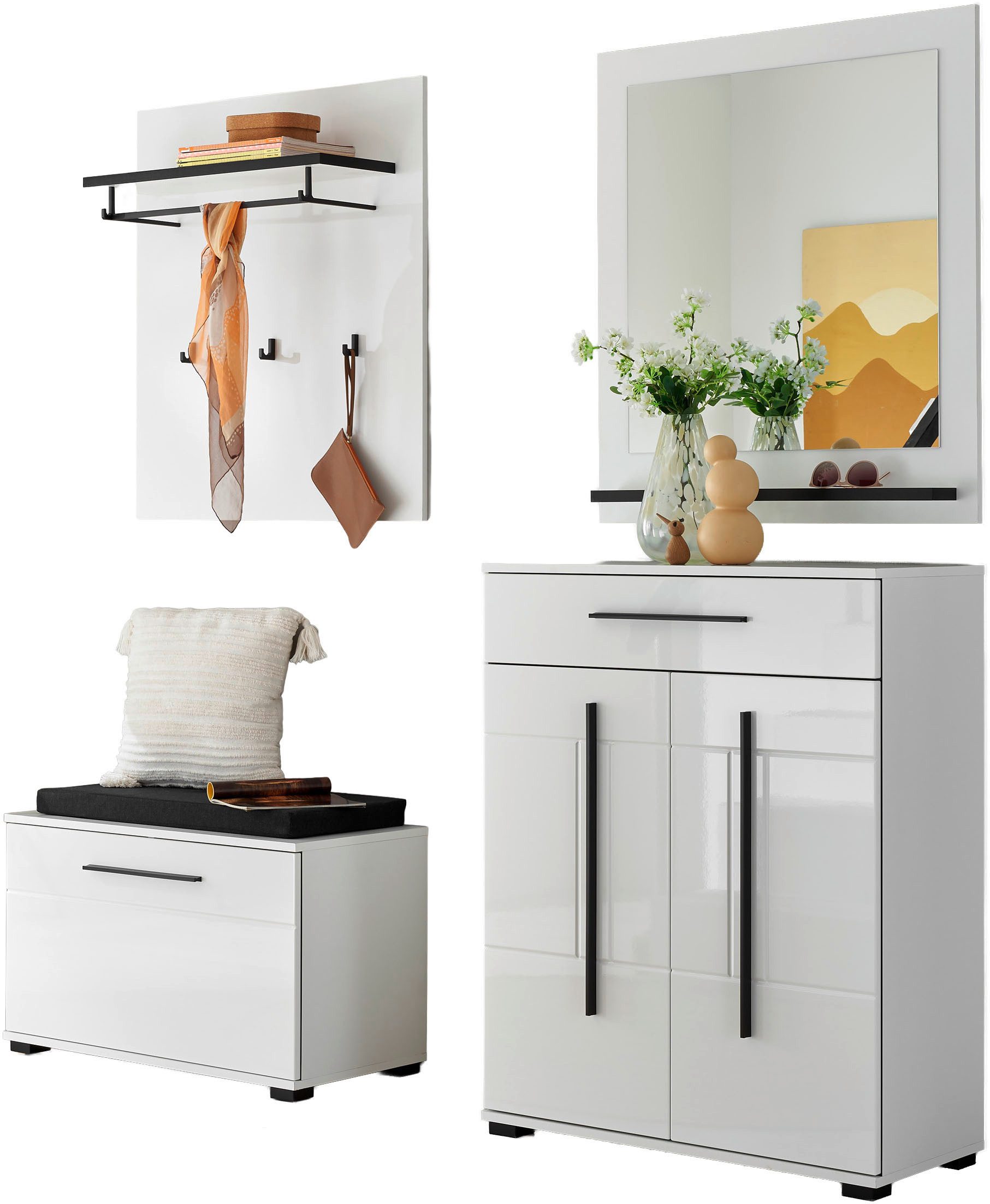 Home affaire Garderoben-Set Cantara, moderne Garderobe, Komplettset mit viel Stauraum, (Komplett-Set, 4-St)
