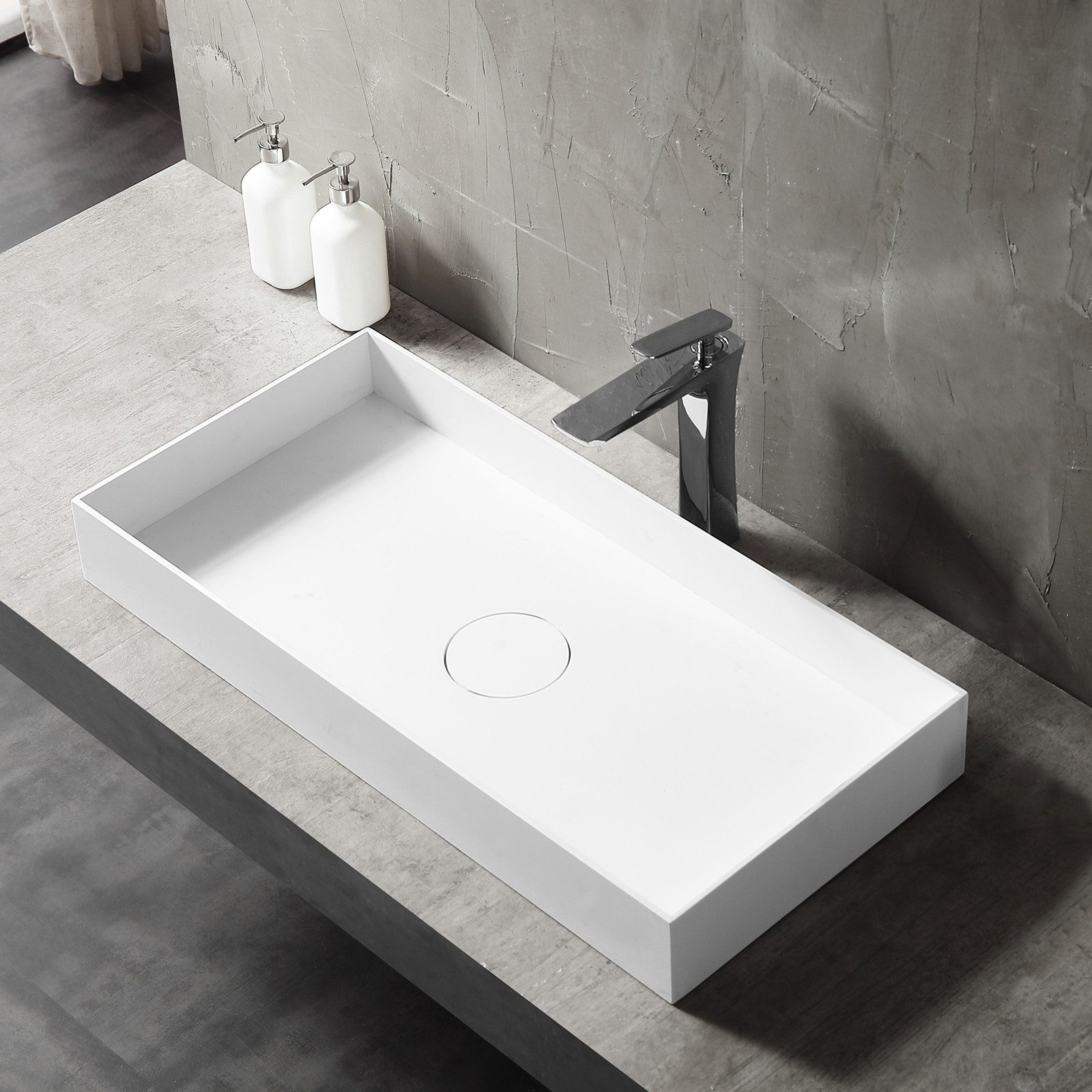 Bernstein Aufsatzwaschbecken TWA112 80cm Weiß matt, Aufsatzwaschbecken 80cm weiß Mineralguss eckig