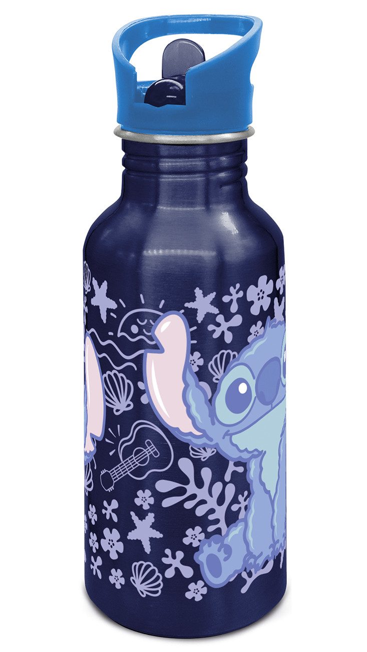 Geda Labels GmbH Trinkflasche Sport Stitch Cloudy Blue, Blau, 500ml, ausklappbarer Trinkhalm