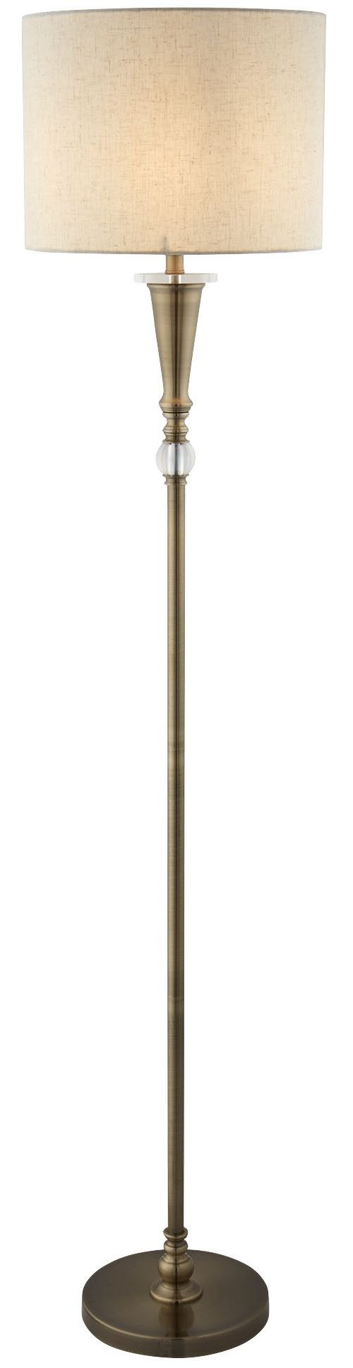 Searchlight Stehlampe Oscar Floor Lamp - Antique Brass Metal & Linen Shade, Leuchtmittel wechselbar