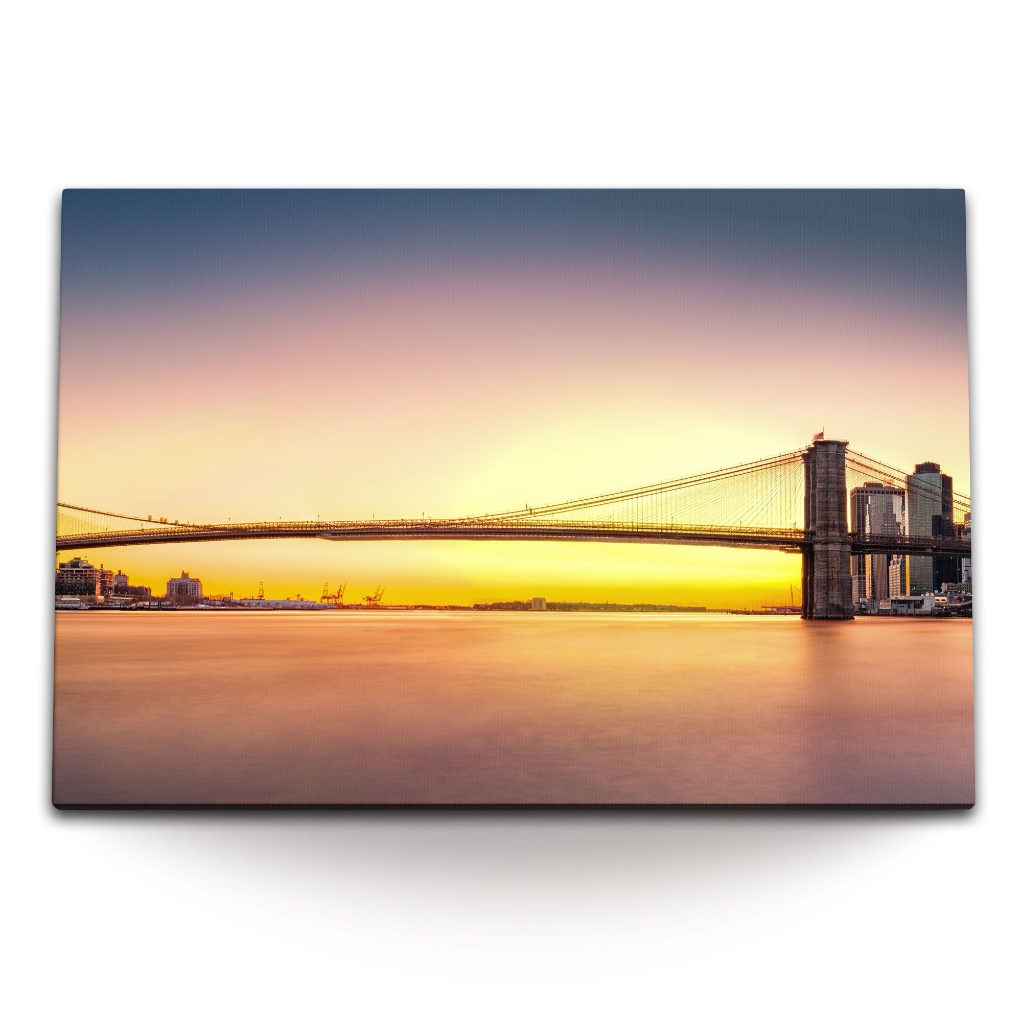 Sinus Art Leinwandbild 120x80cm Wandbild auf Leinwand Sonnenuntergang Brooklyn Bridge New Yor, (1 St)