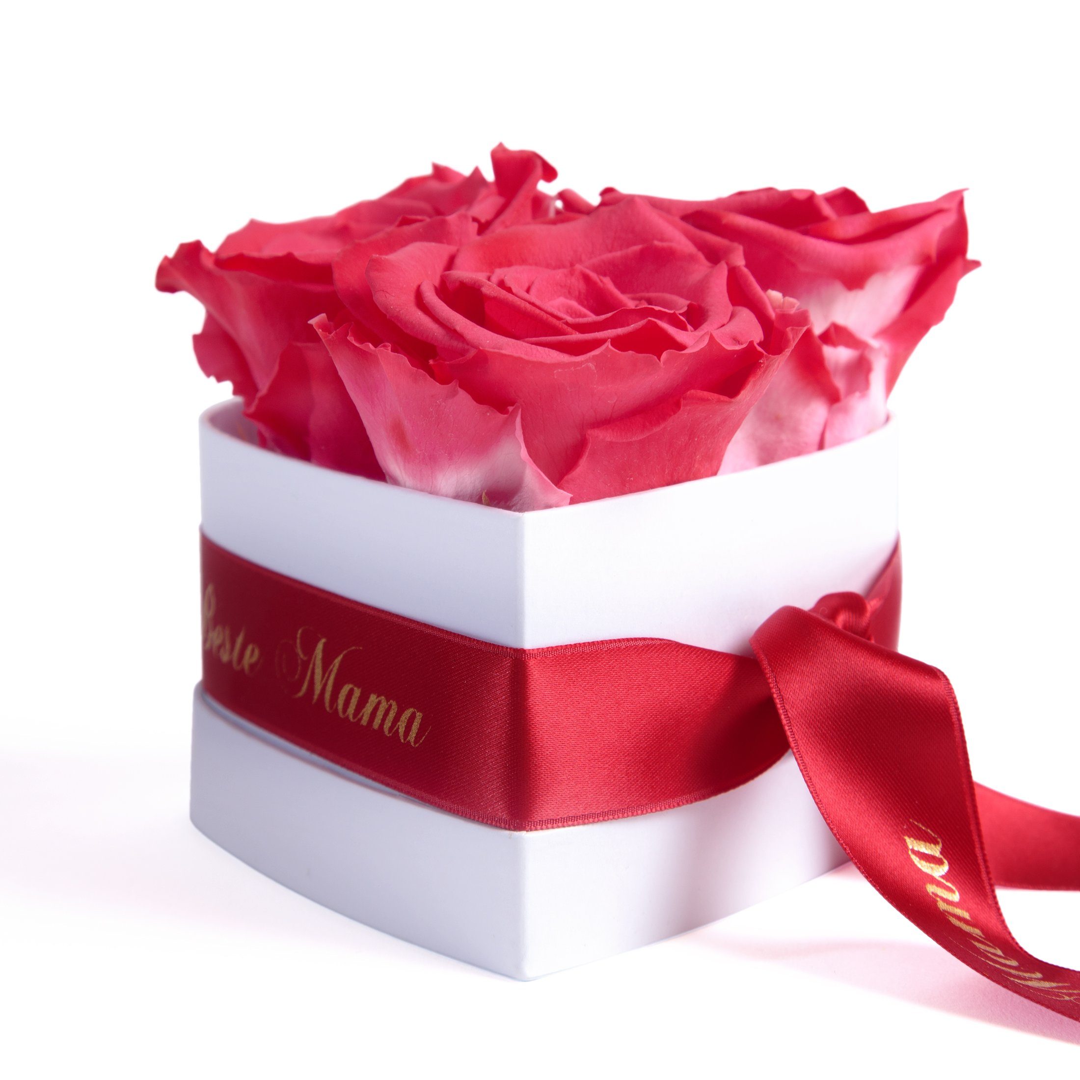 Kunstblume Rosenbox Herz 3 Infinity Rosen für die Beste Mama der Welt Geschenk Rose, ROSEMARIE SCHULZ Heidelberg, Höhe 10 cm, echte Blumen haltbar 3 Jahre, Made in Germany