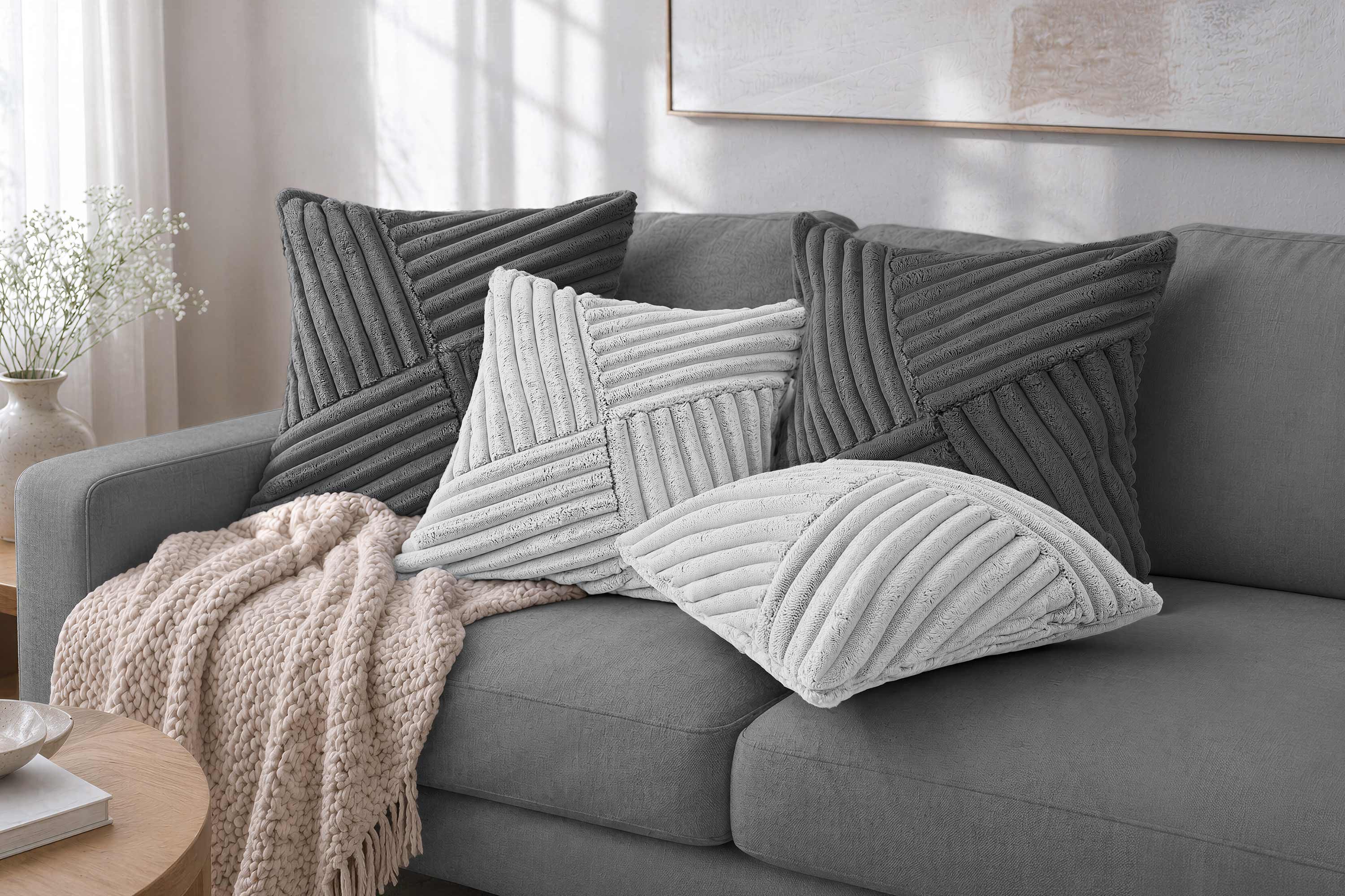 Amilian Dekokissen Sofakissen 4er Set mit Füllung und Bezug, Reißverschluss, formstabil, Reißverschluss, Cord-Optik, formstabil, 40x40 cm