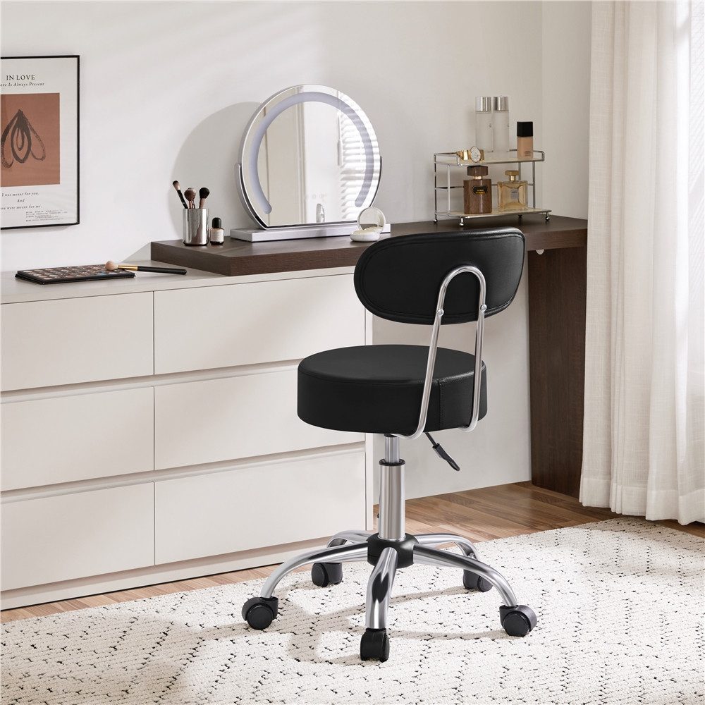 Yaheetech Drehhocker 75,5 cm – 85 cm Höhenverstellbarer Barstuhl, Arbeitshocker mit 360° Drehbarer Sitzfläche & Rückenlehne