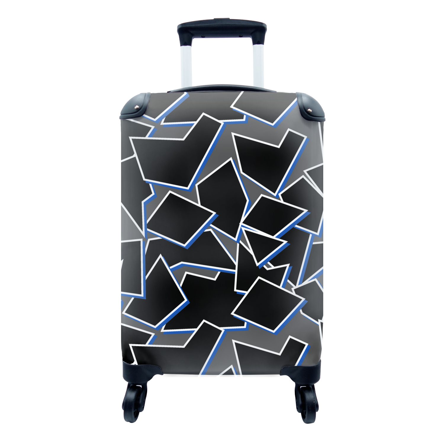 MuchoWow Handgepäckkoffer Formen - Geometrie - Schwarz - Design, 4 Rollen, Reisetasche mit rollen, Handgepäck für Ferien, Trolley, Reisekoffer