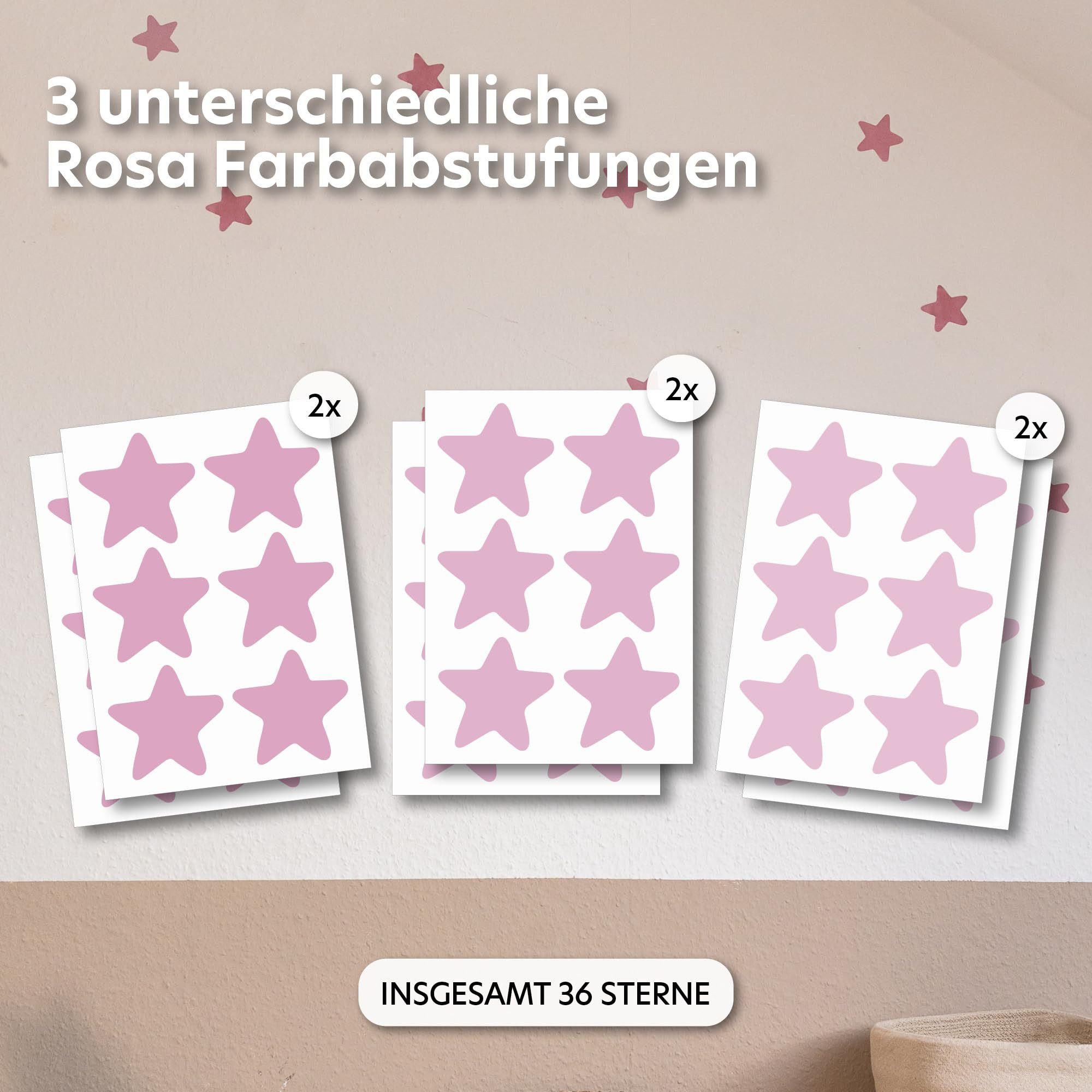 lilimaus Wandsticker Herzen, Sterne & Punkte selbstklebend - Deko fürs Kinderzimmer (36 St), Herzen, Sterne oder Punkte - 36er- & 132er-Set, ablösbar