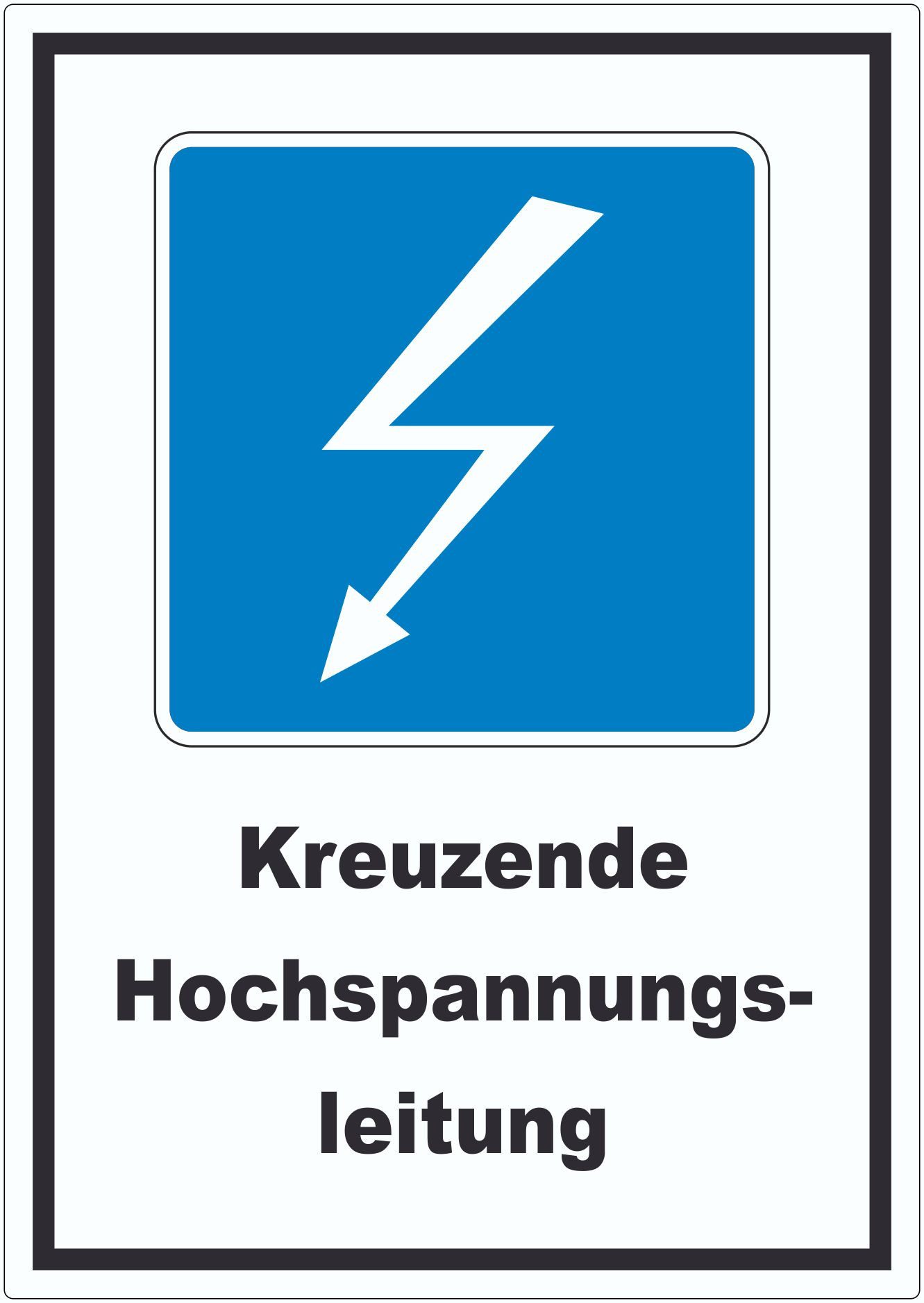 HB-Druck Aufkleber Hochspannungsleitung Kreuzt Symbol und Text Aufkleber, wetterfest, UV-beständig, kratzfest