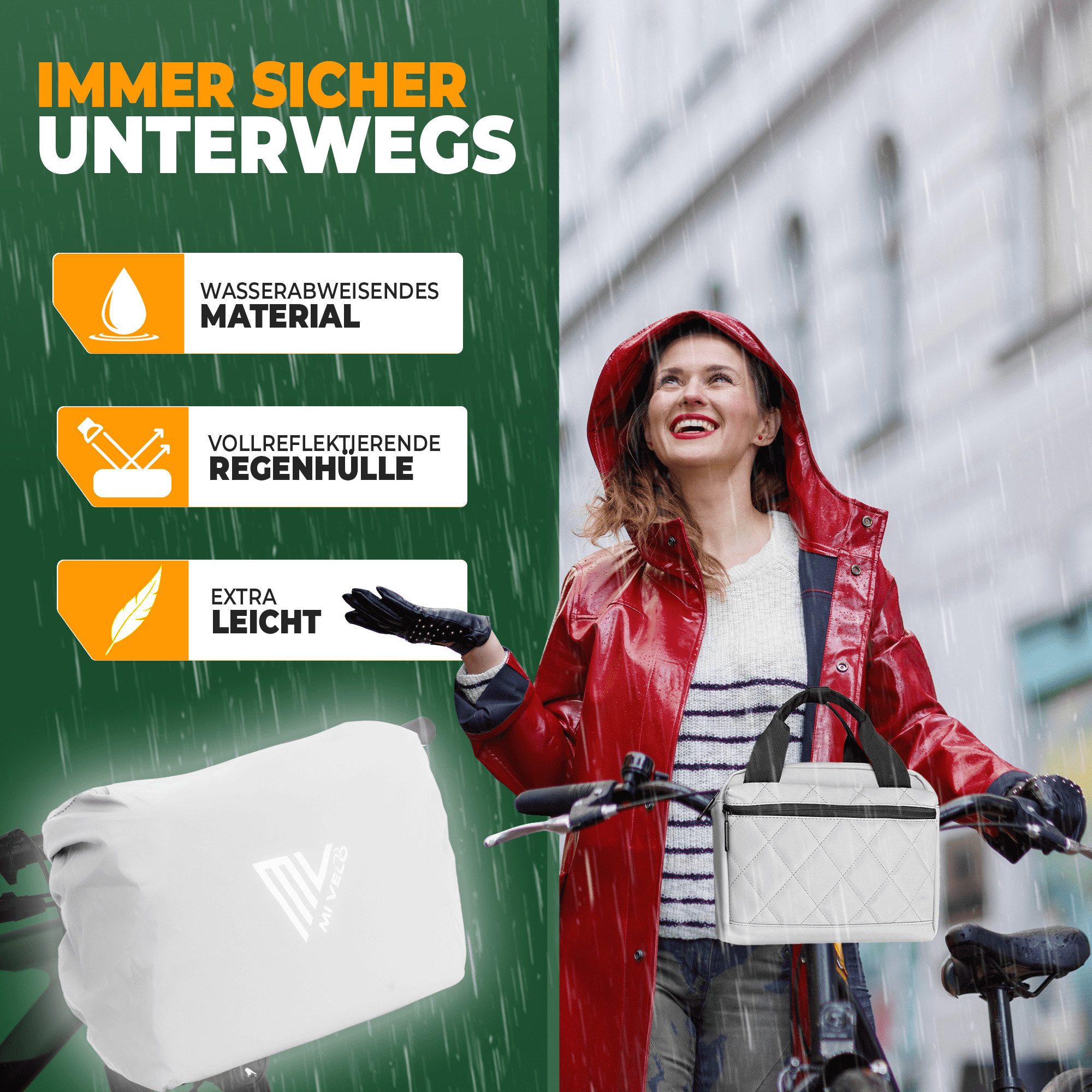 MIVELO Lenkertasche Fahrradtasche Lenker für KLICKfix, Fahrrad Tasche inkl. Regenschutz, KLICKfix kompatibel