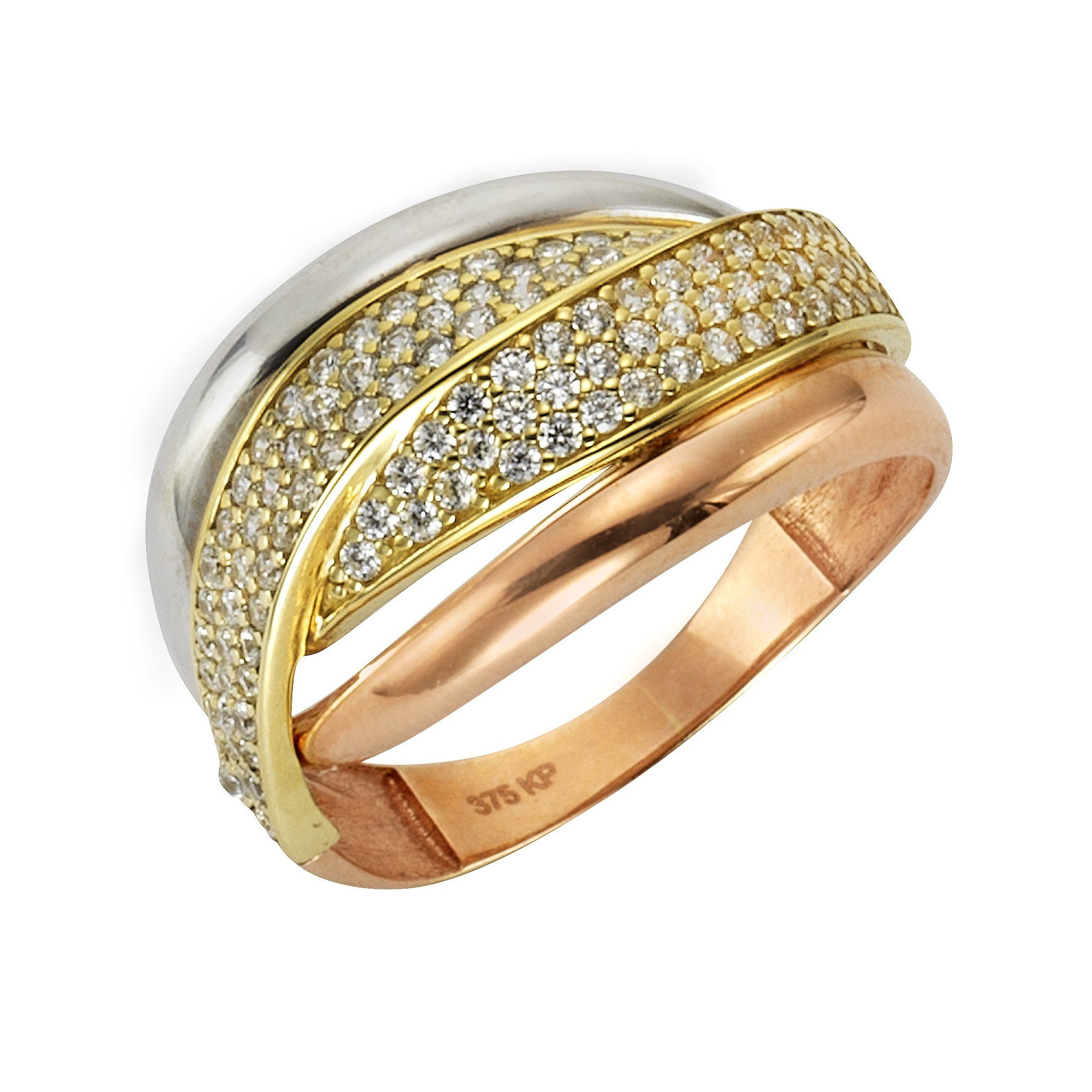 Fingerring 375 Gold dreifarbig Zirkonia